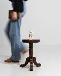 Walnut Wood Stool, Spanish Colonial Style, Sculptural Tripod, France