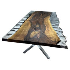 Walnut Wood Wave Epoxy Resin Dining Table, Hand-Crafted, Turkey, New