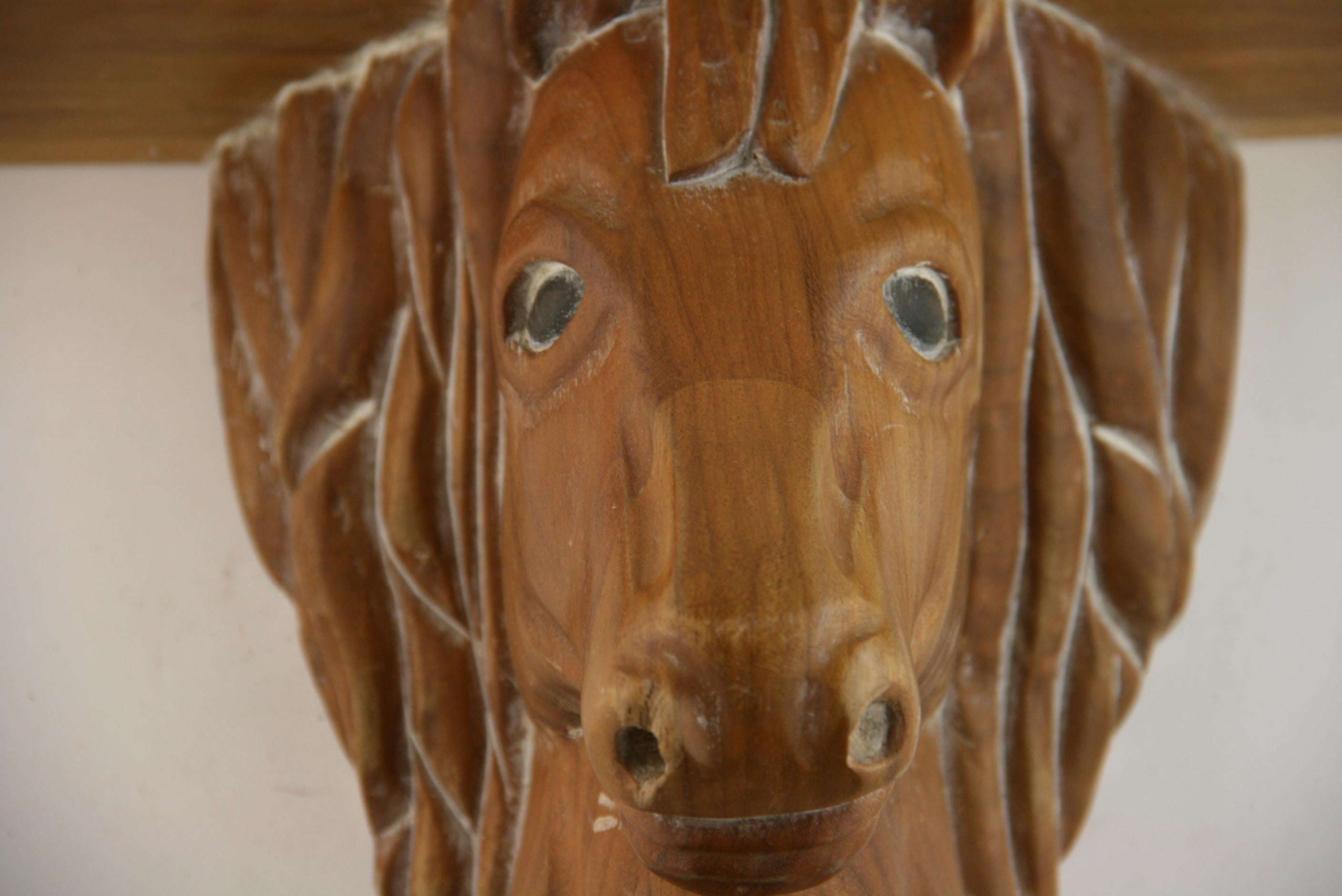 Hand-Carved Hand Carved Western Walnut Wood Horse Shelf or Bracket