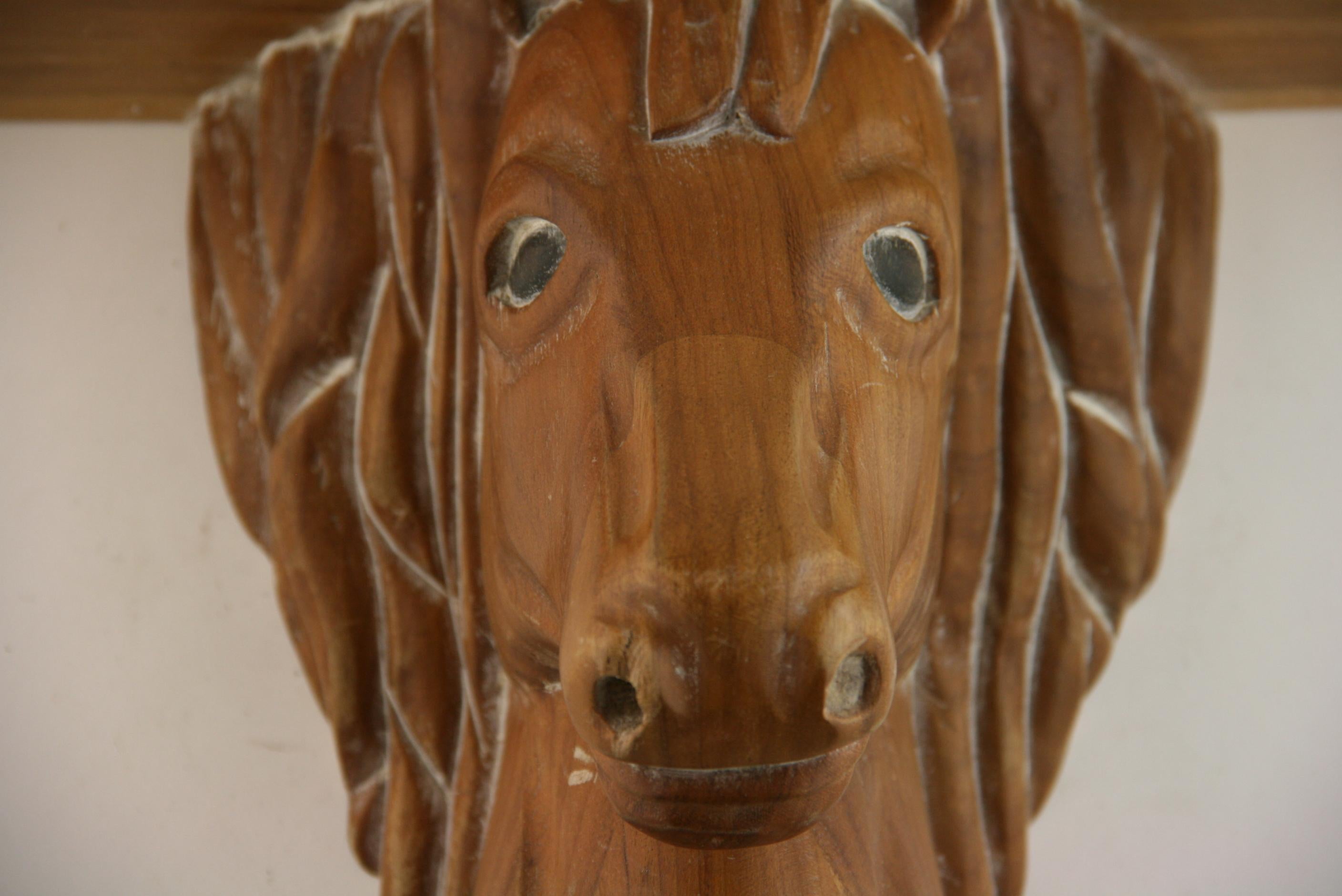 Hand Carved Western Walnut Wood Horse Shelf or Bracket In Good Condition In Douglas Manor, NY