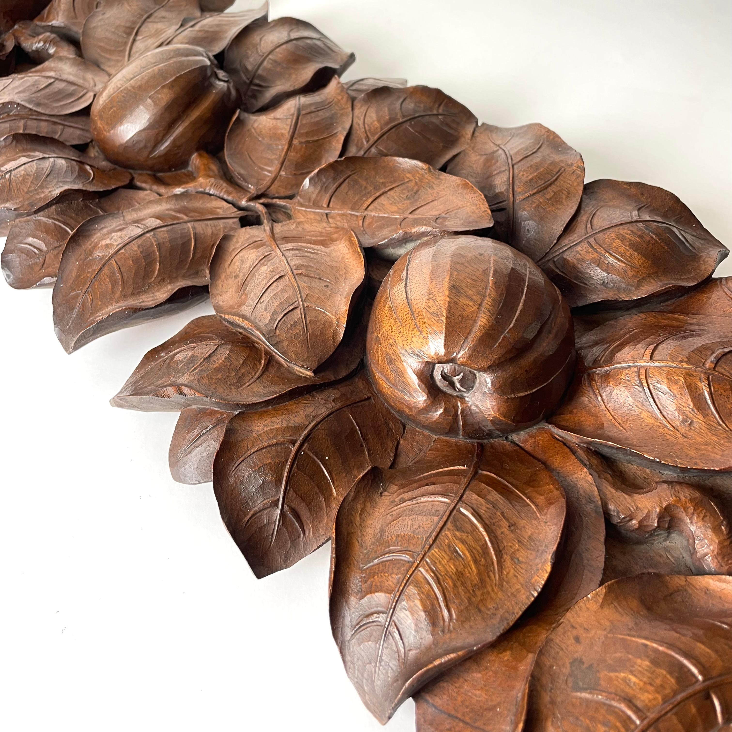 Walnut Woodcarved Decorative Element Depicting Apples Foliage Early 20th Century In Good Condition For Sale In Knivsta, SE