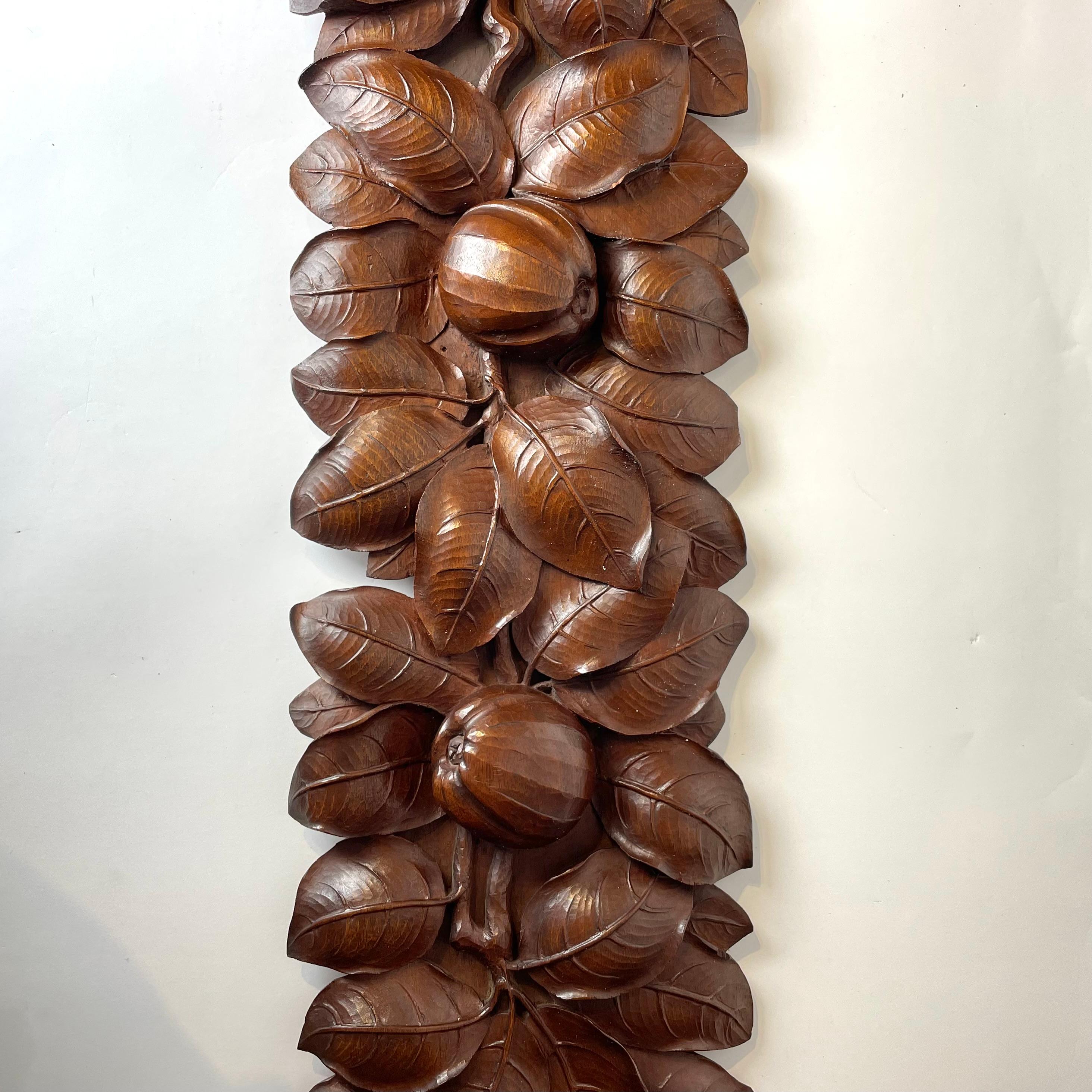 Walnut Woodcarved Decorative Element Depicting Apples Foliage Early 20th Century For Sale 1