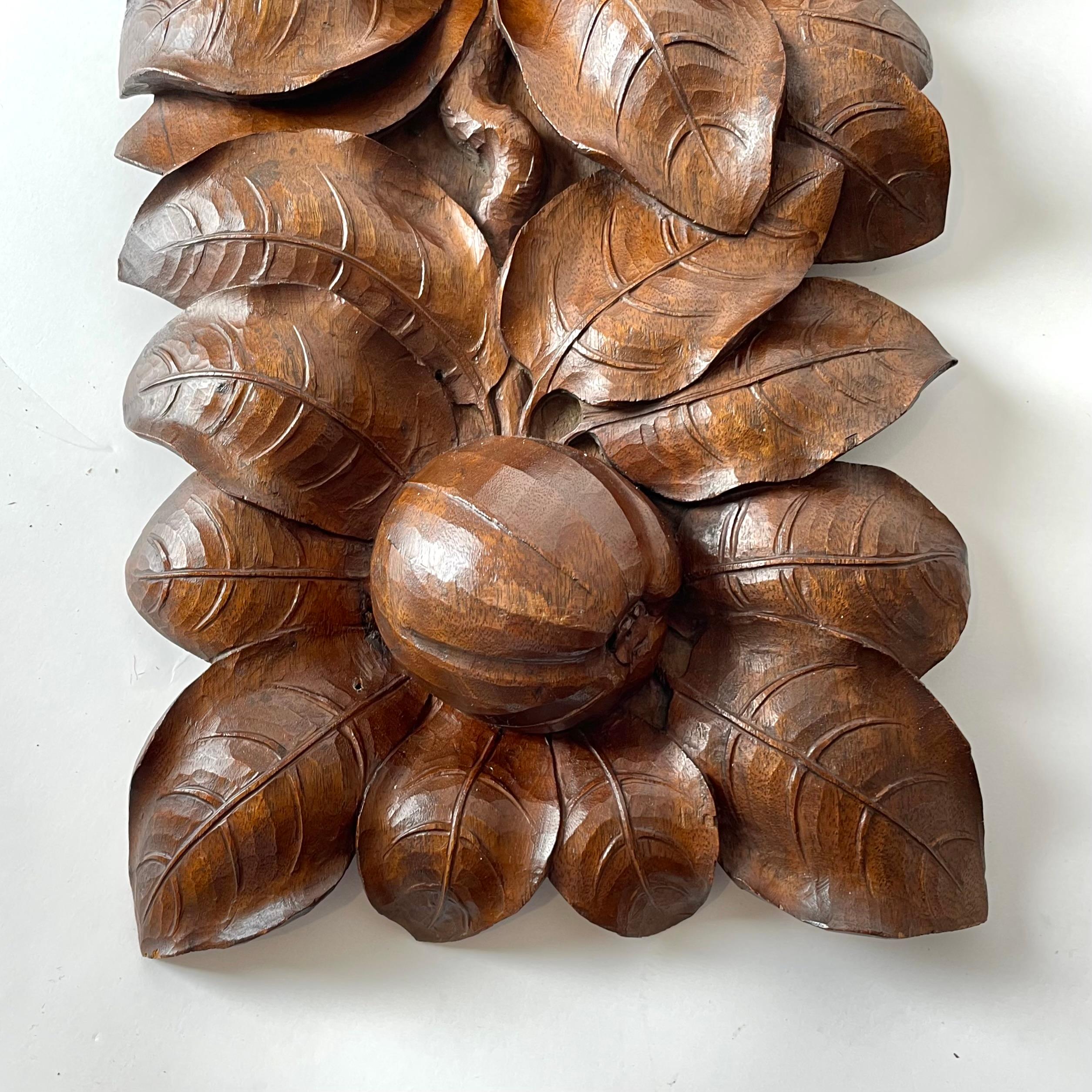 Walnut Woodcarved Decorative Element Depicting Apples Foliage Early 20th Century For Sale 2