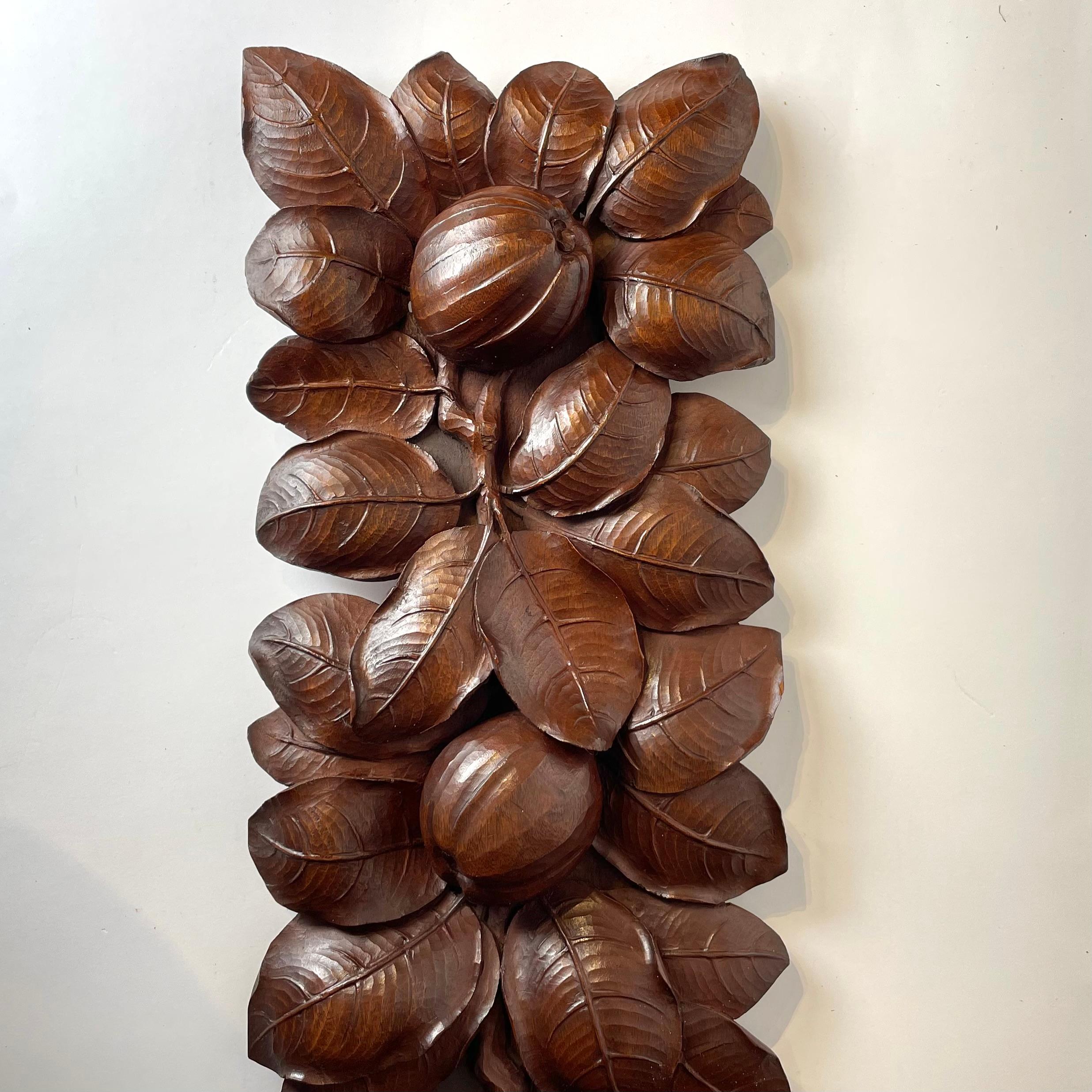 Walnut Woodcarved Decorative Element Depicting Apples Foliage Early 20th Century For Sale 2