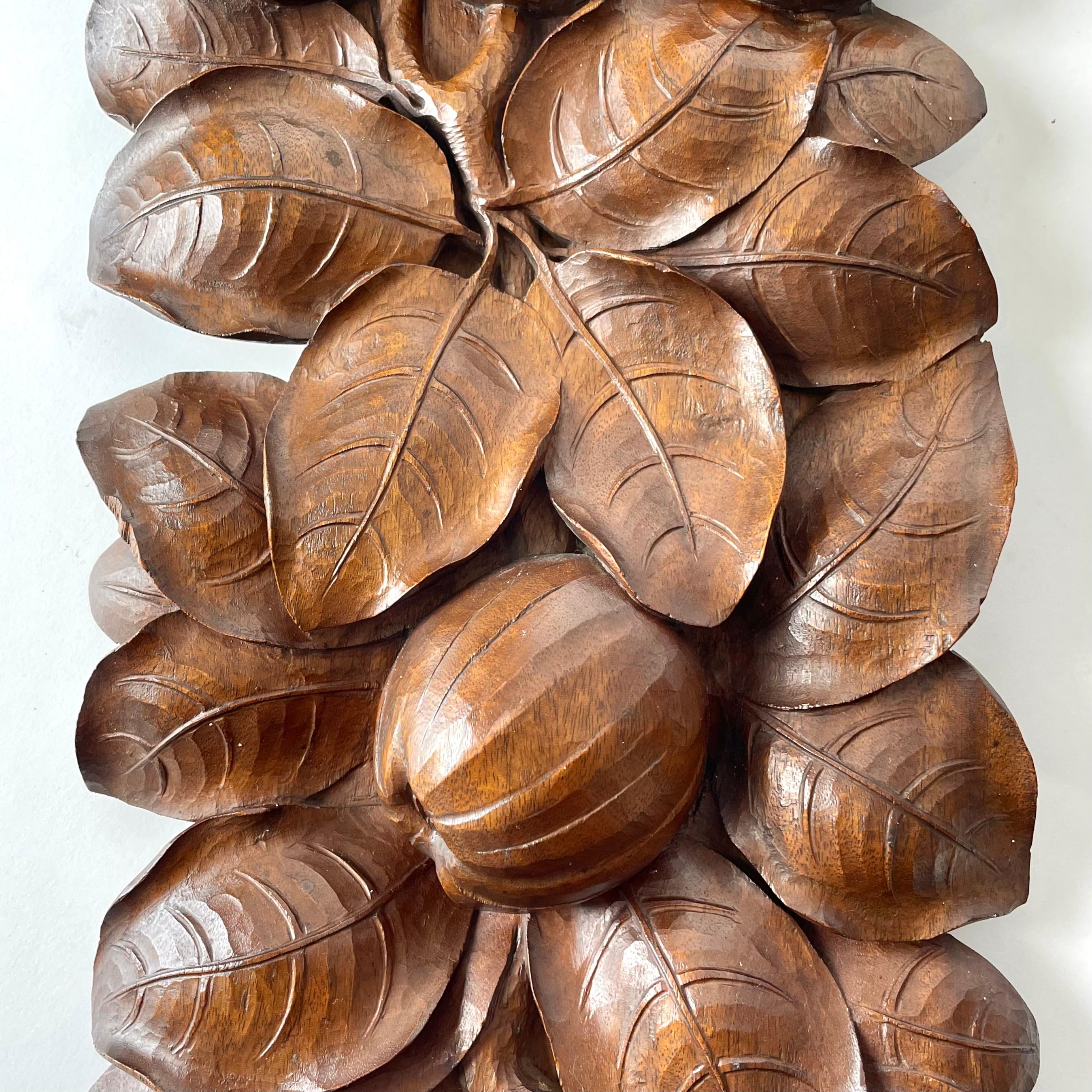 Walnut Woodcarved Decorative Element Depicting Apples Foliage Early 20th Century For Sale 3