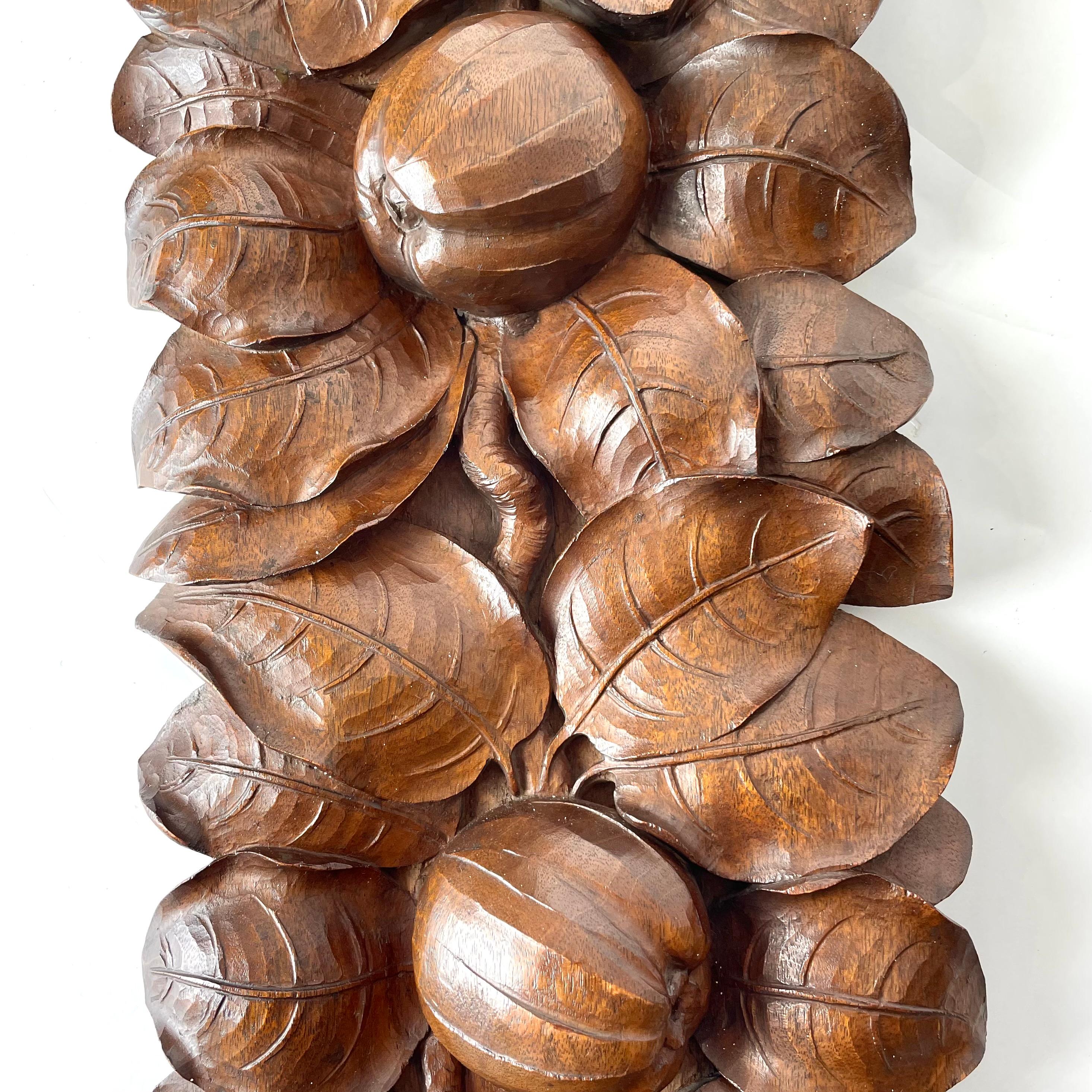 Walnut Woodcarved Decorative Element Depicting Apples Foliage Early 20th Century For Sale 4