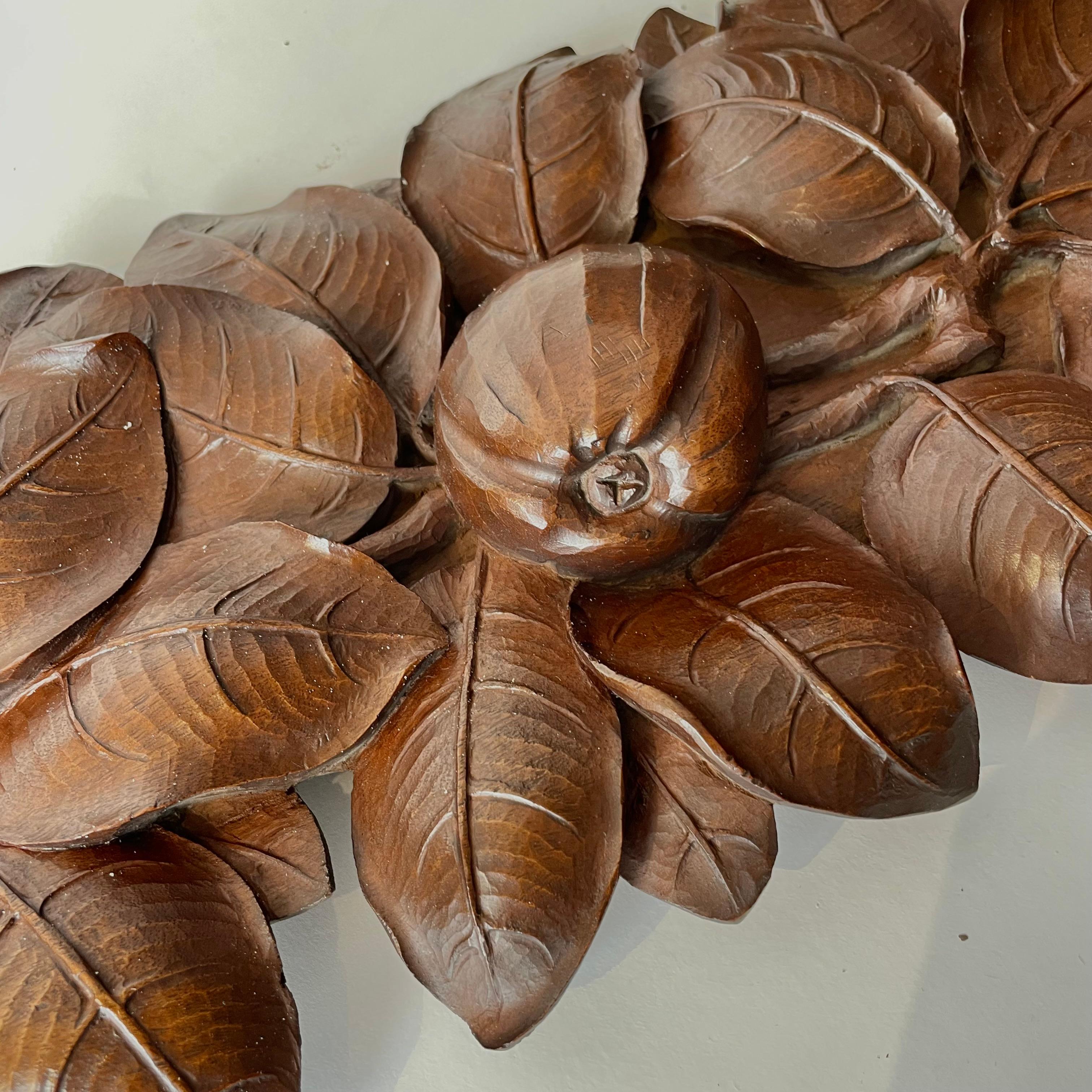 Walnut Woodcarved Decorative Element Depicting Apples Foliage Early 20th Century For Sale 4