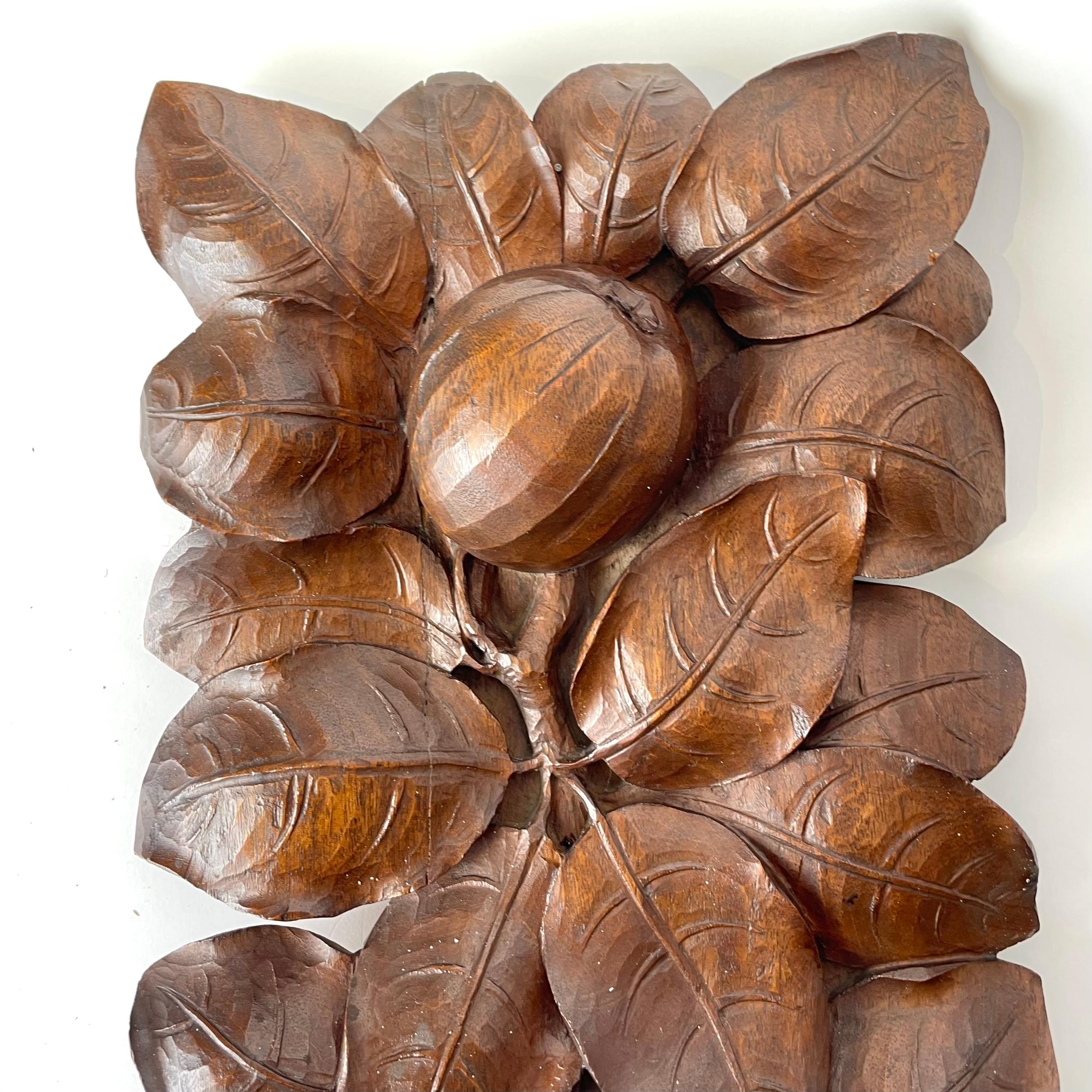 Walnut Woodcarved Decorative Element Depicting Apples Foliage Early 20th Century For Sale 5