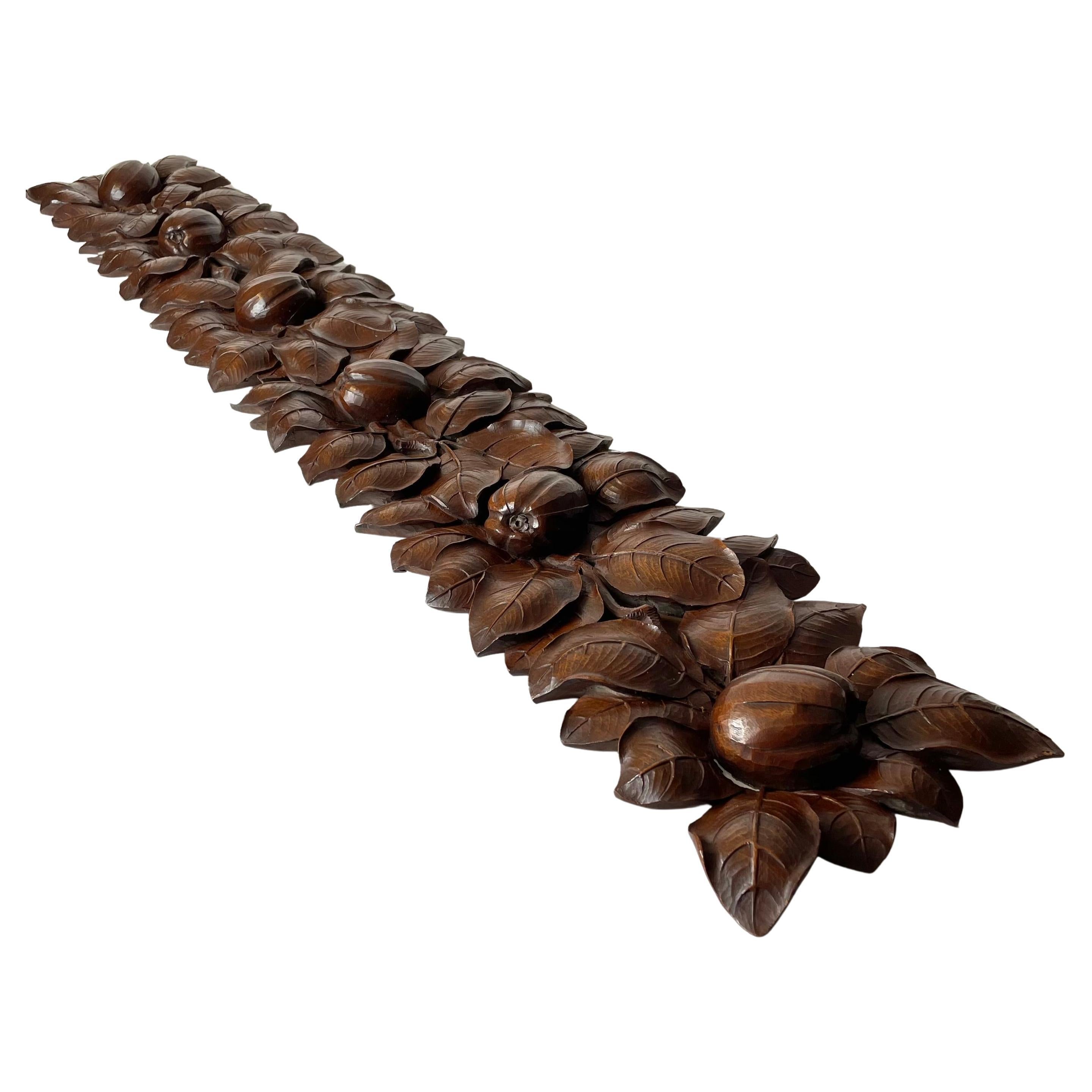 Walnut Woodcarved Decorative Element Depicting Apples Foliage Early 20th Century For Sale