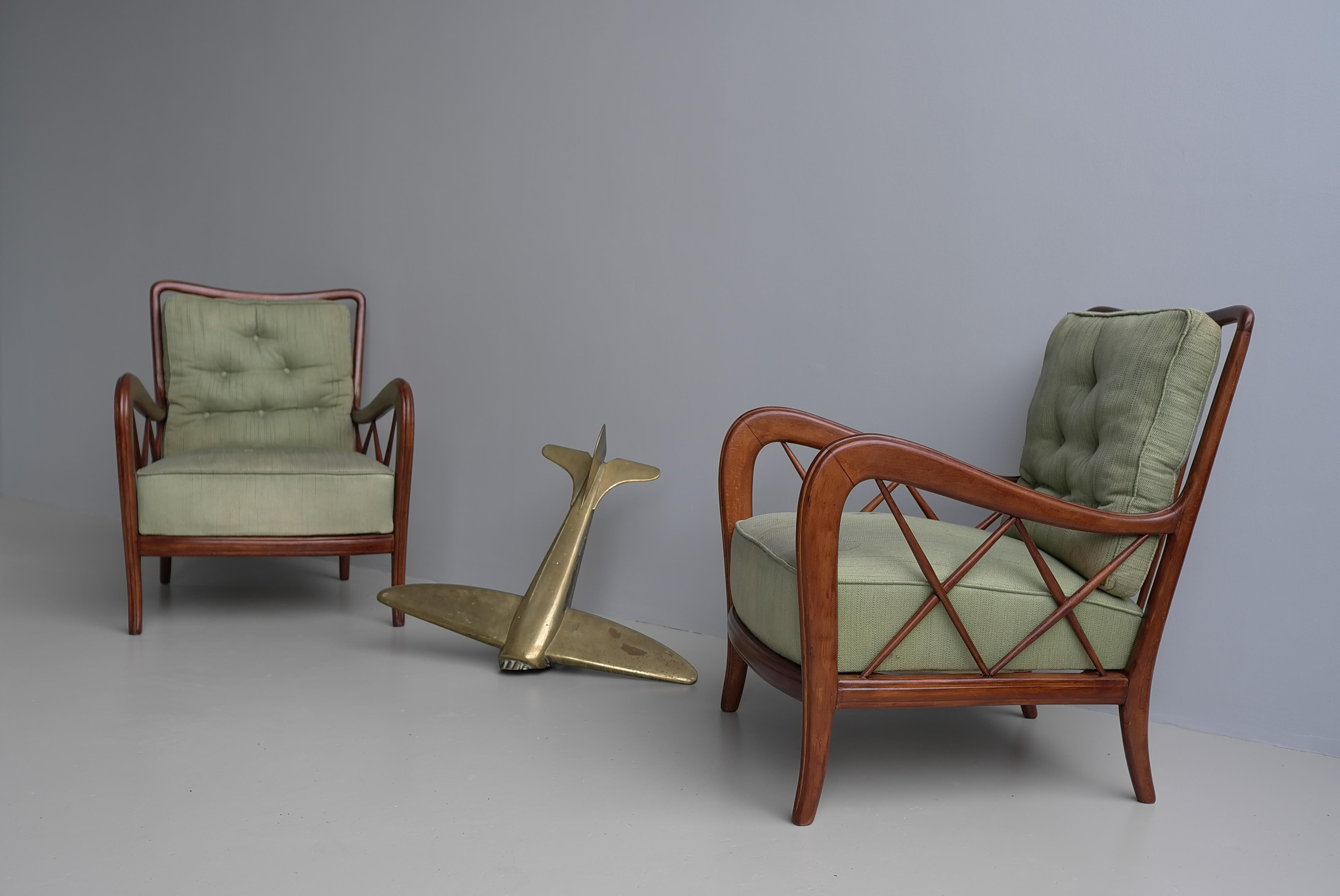 Walnut Wooden Lounge Chairs attr Paolo Buffa, Milan Italy 1940's For Sale 3