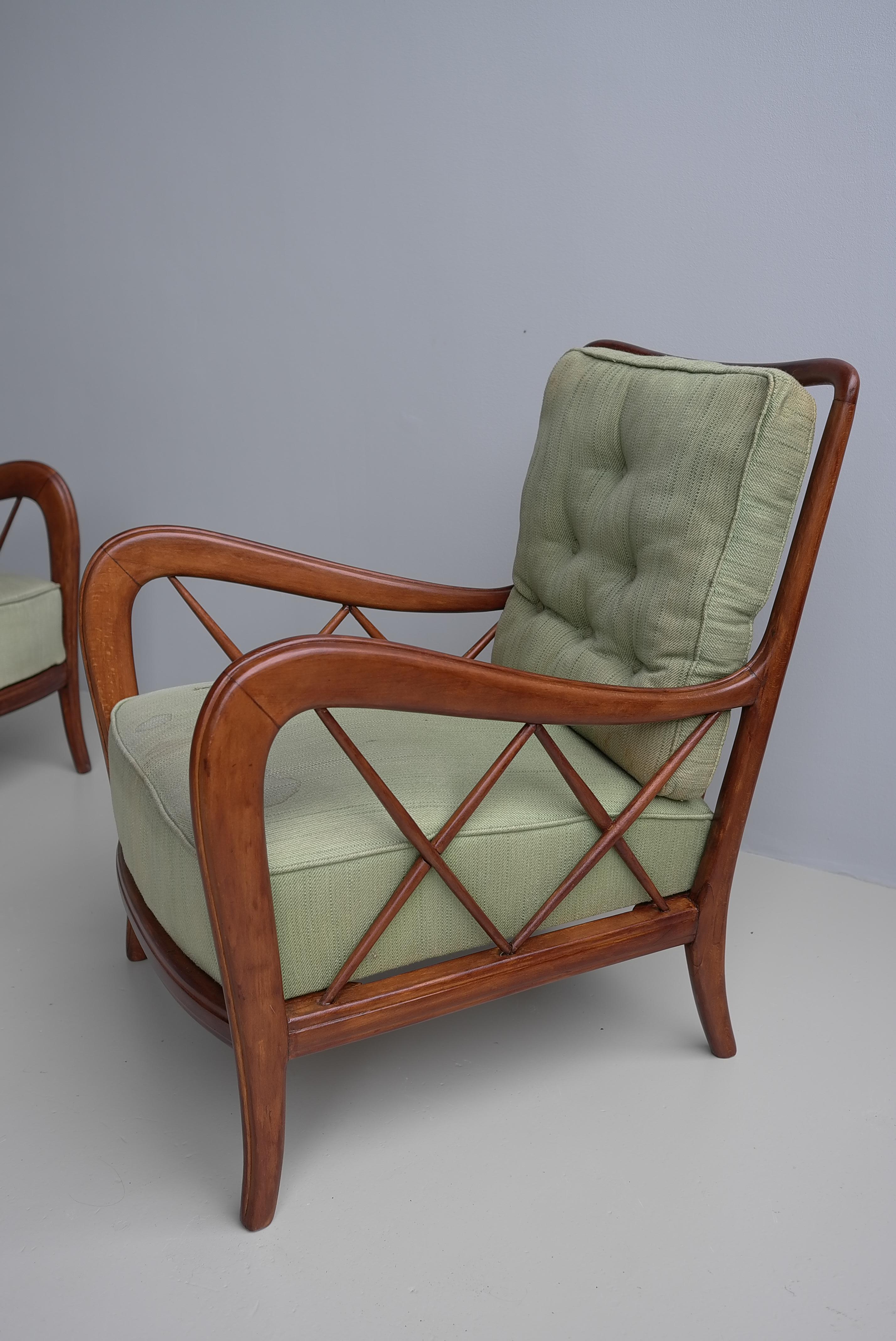 Walnut Wooden Lounge Chairs attr Paolo Buffa, Milan Italy 1940's For Sale 6