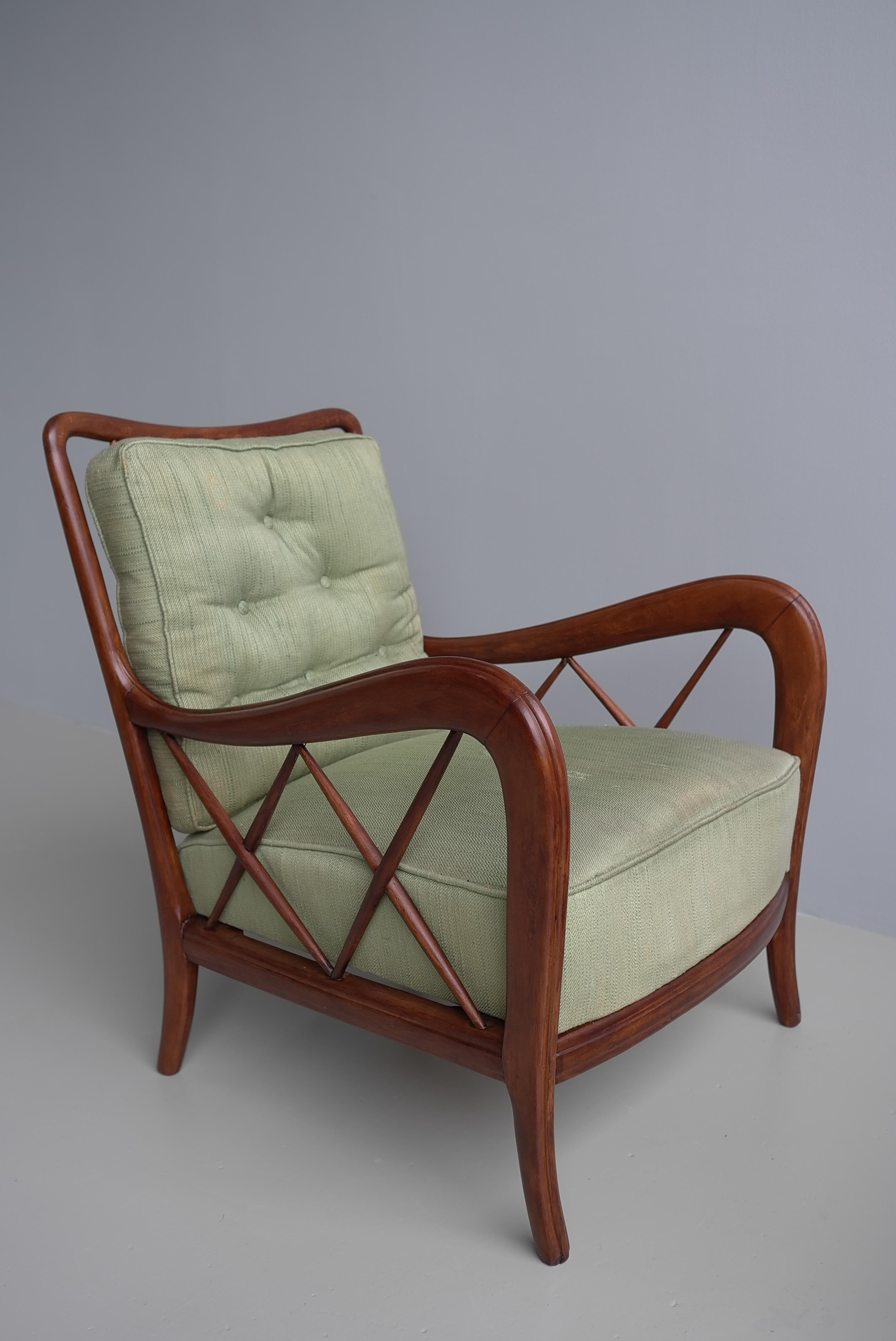 Walnut Wooden Lounge Chairs attr Paolo Buffa, Milan Italy 1940's For Sale 7