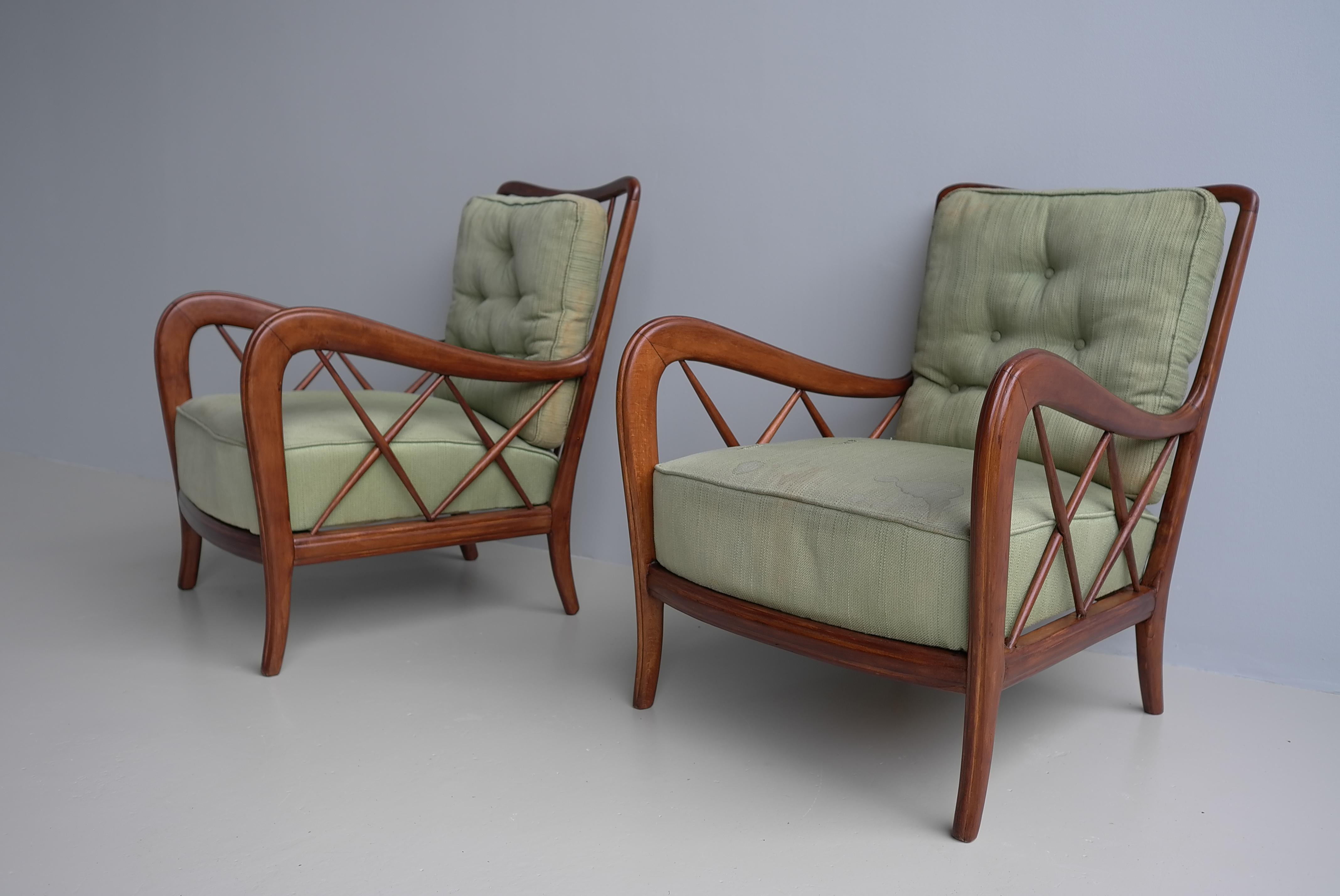 Walnut Wooden Lounge Chairs attr Paolo Buffa, Milan Italy 1940's For Sale 8