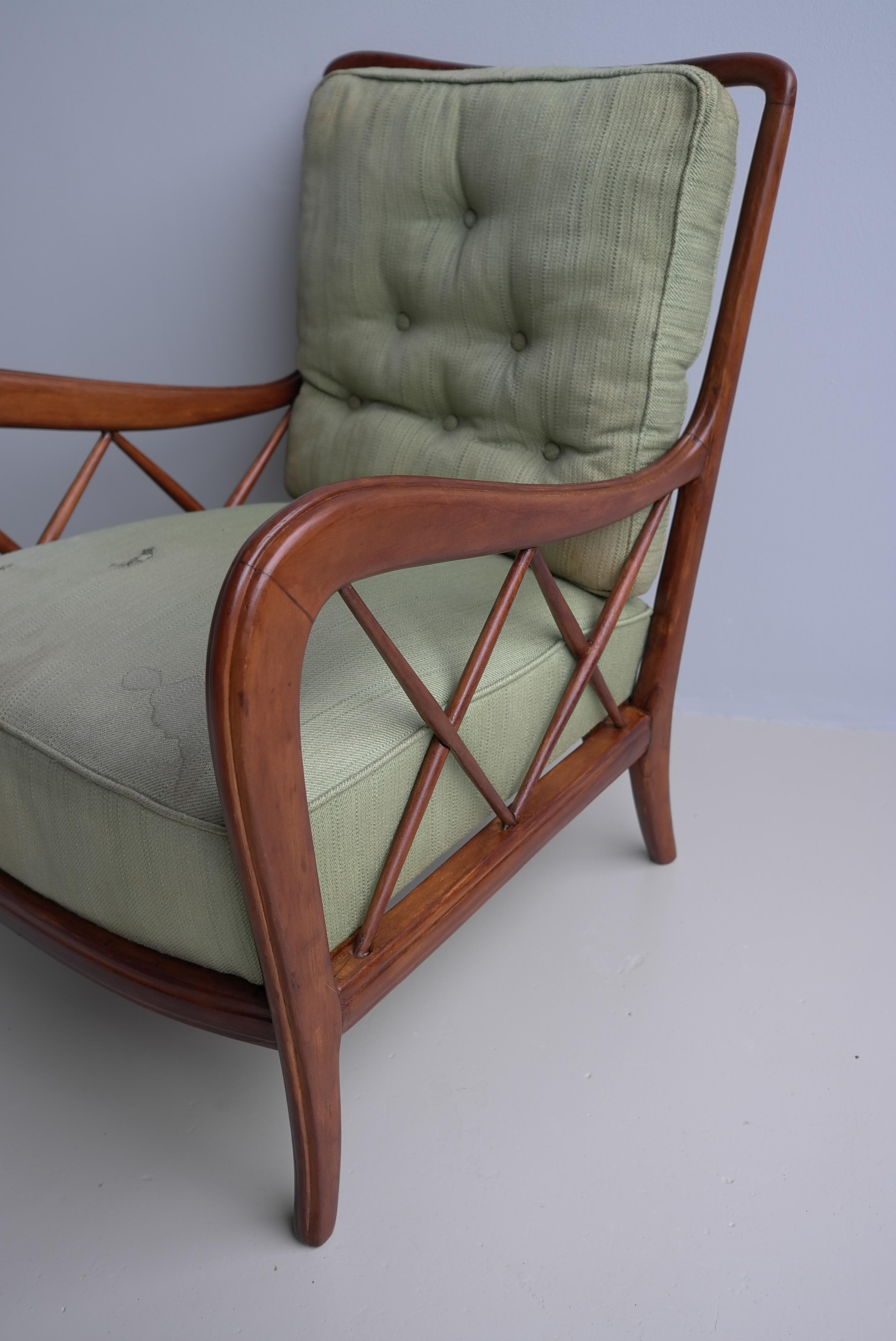 Walnut Wooden Lounge Chairs attr Paolo Buffa, Milan Italy 1940's For Sale 9