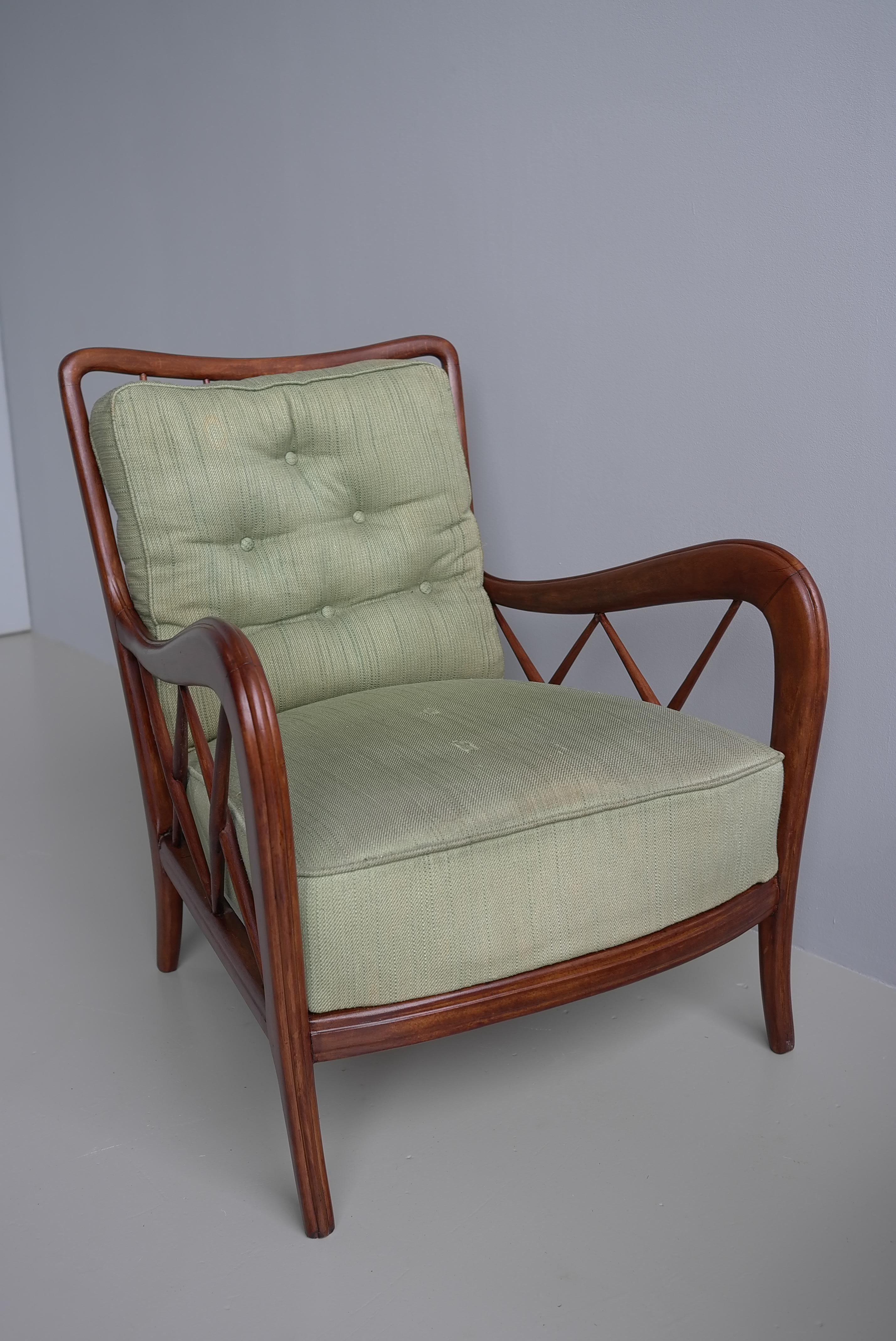 Walnut Wooden Lounge Chairs attr Paolo Buffa, Milan Italy 1940's For Sale 10