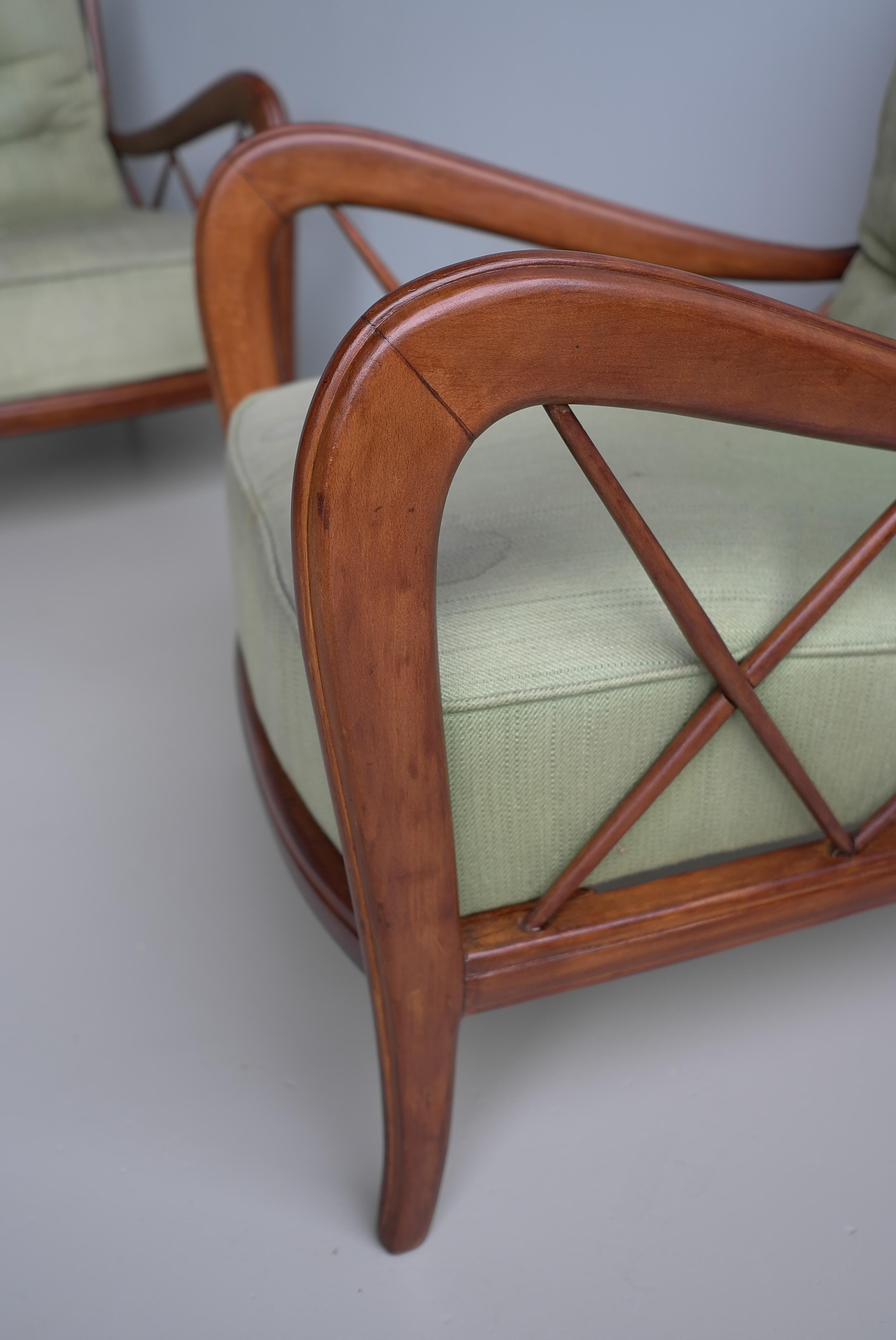 Walnut Wooden Lounge Chairs attr Paolo Buffa, Milan Italy 1940's For Sale 11