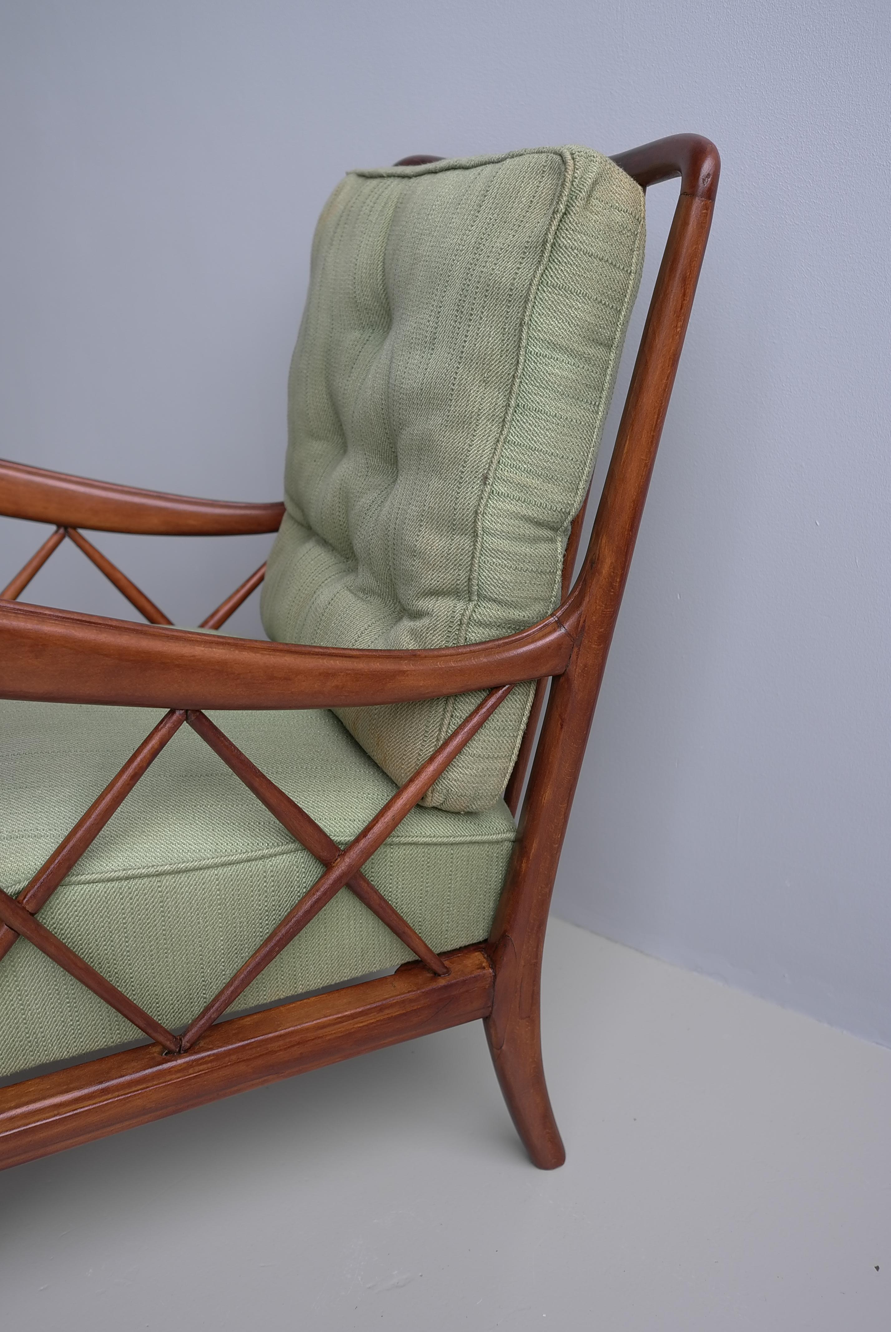 Italian Walnut Wooden Lounge Chairs attr Paolo Buffa, Milan Italy 1940's For Sale
