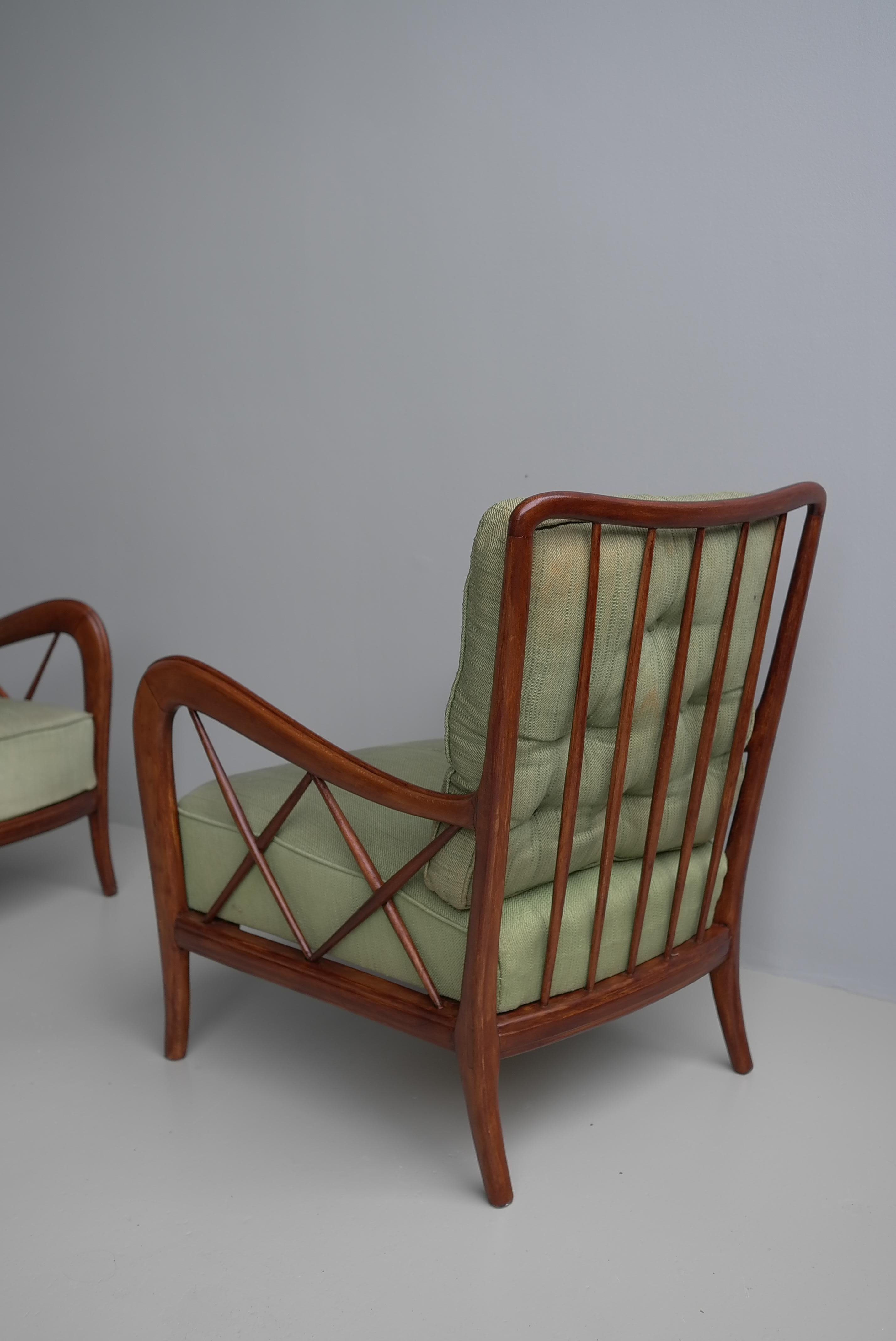 Mid-20th Century Walnut Wooden Lounge Chairs attr Paolo Buffa, Milan Italy 1940's For Sale