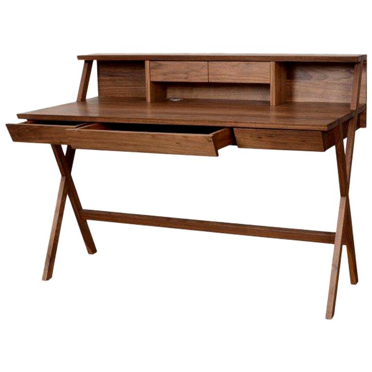 Walnut Writing Desk with Drawers, Made in Italy