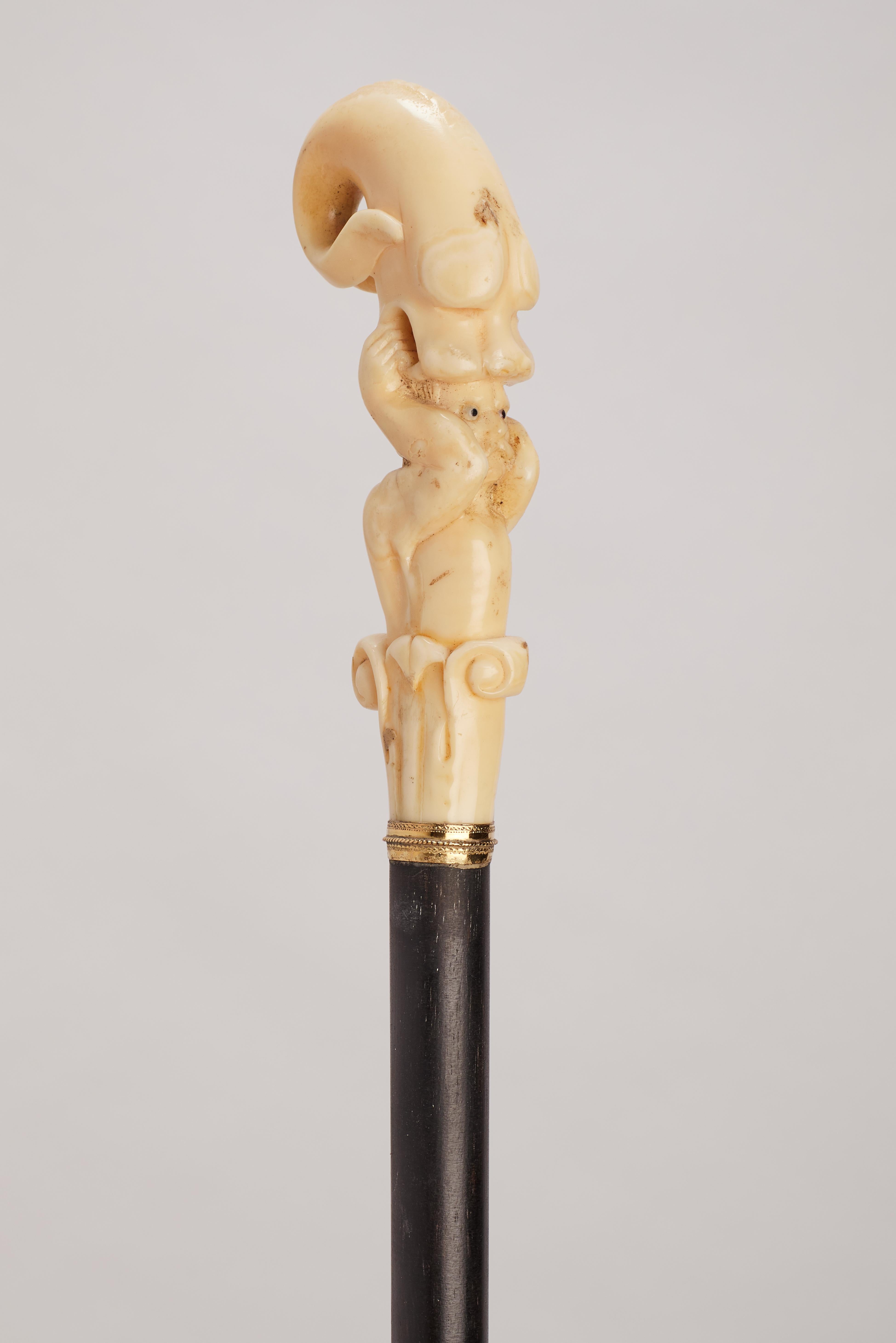 Bastón con mango de marfil de morsa que representa a Jonás y la ballena, Alemania 1860. Alemán en venta
