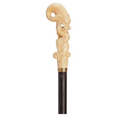 Walrus ivory handle walking stick depicts Jonah and the whale, Germany 1860.