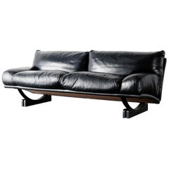 "Walse" Black Leather Sofa by Tito Agnoli for Poltrona Frau, 1986