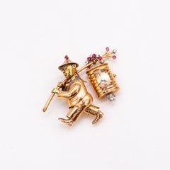 Walser Wald 1950 Art Deco Retro Watch Brooch in 18Kt and Platinum with Diamonds