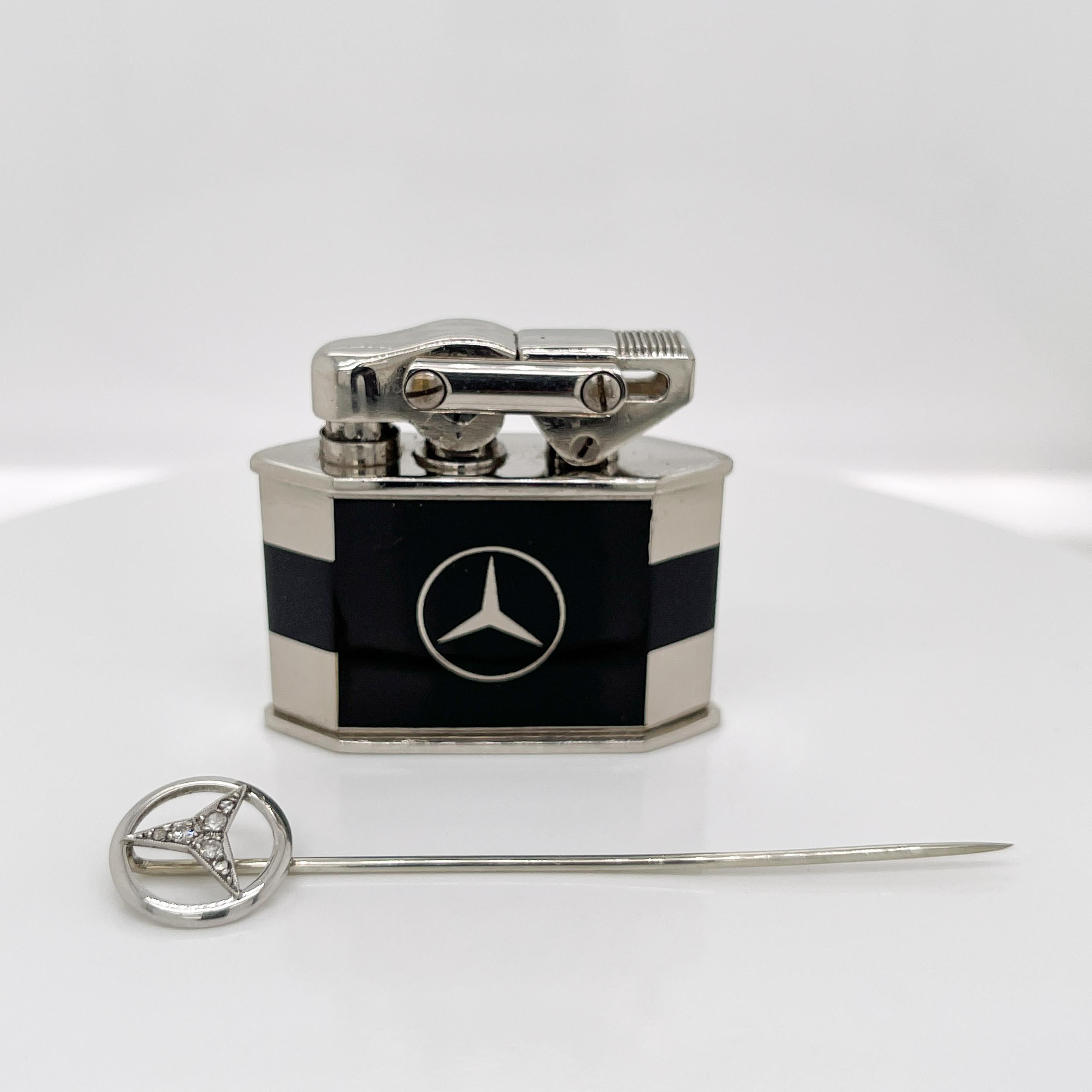 Walser-Wald Mercedes-Benz 18K White Gold and Diamond Stickpin and Lighter  Set For Sale at 1stDibs