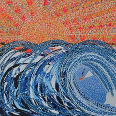 Spielen in der blauen Kathedrale. Zeitgenössische Surfer-Gemälde