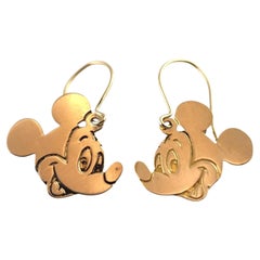 Walt Disney 14 Karat Yellow Gold Mickey Mouse Dangle Earrings #18999