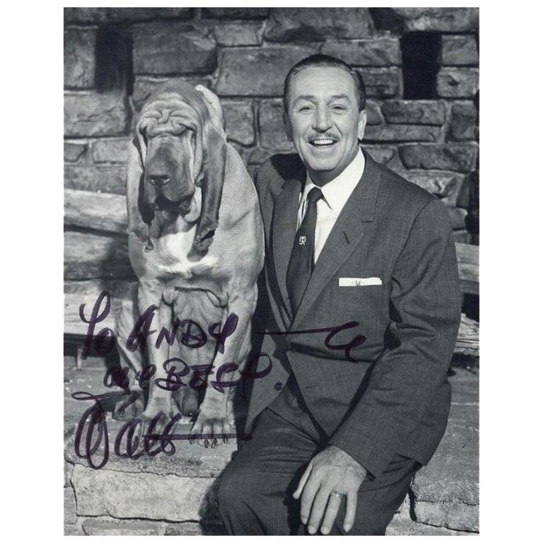 American Walt Disney and Dog Genuine Vintage Signed Photograph 1937 Black and White