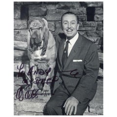 Walt Disney and Dog Genuine Vintage Signed Photograph 1937 Black and White