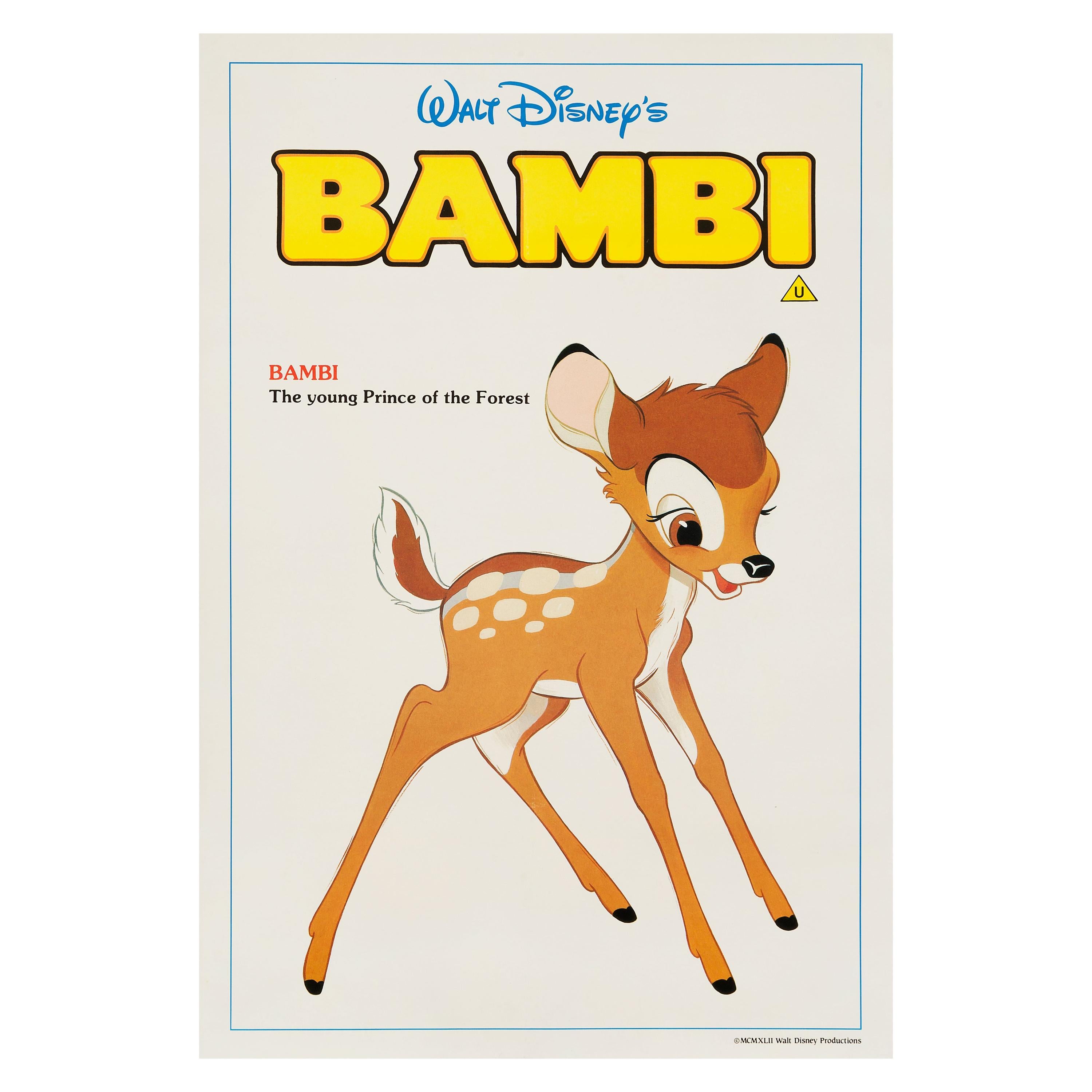 Walt Disney 'Bambi' Original Vintage British Double Crown Movie Poster, 1980