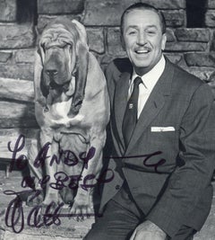 Walt Disney and Dog Genuine Vintage Signed Photograph 1937 Black and White