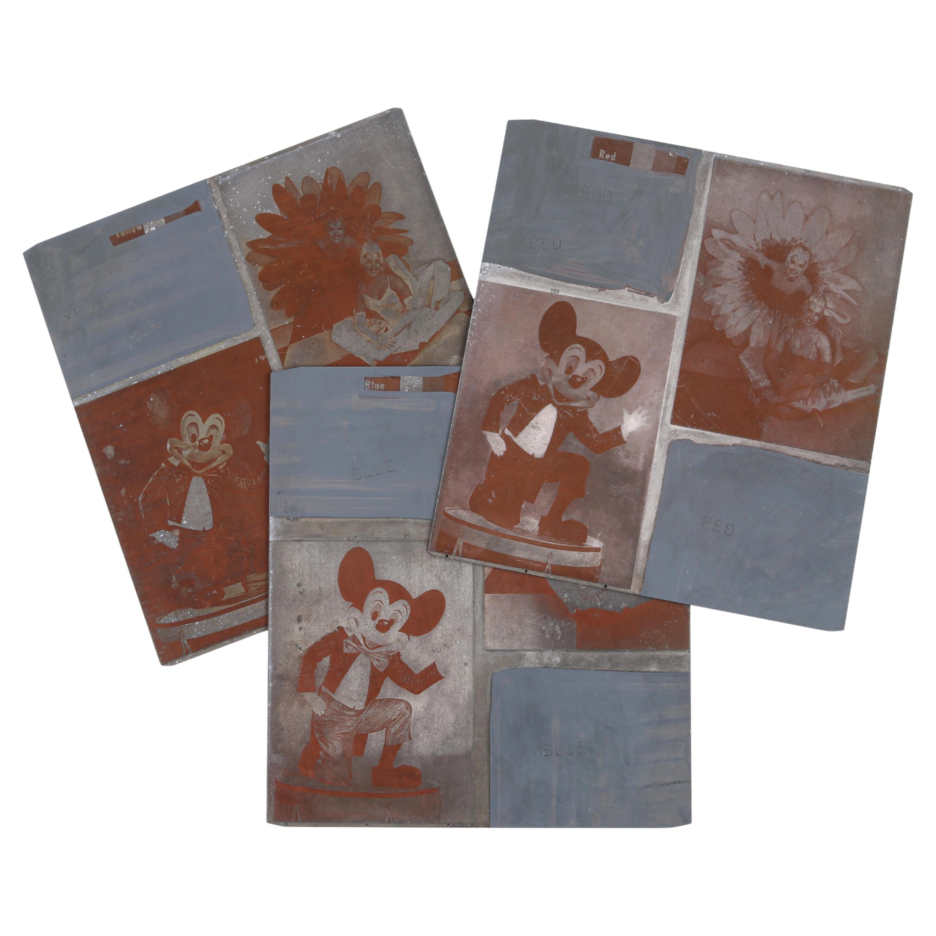 Walt Disney Mickey Mouse Vtg 1960s-1970s RYB Magnesium Engraving Printing Plates For Sale