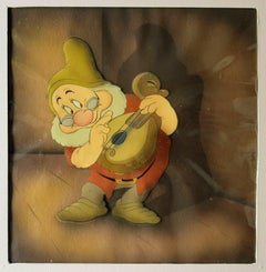 Cel de production Walt Disney de Doc sur fond de Courvoisier de Blanche-Neige