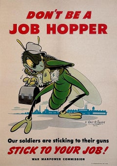 Original Vintage WWII Walt Disney Poster Don't be a Job Hopper 1944