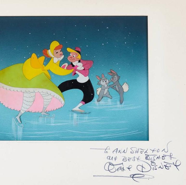An original production-used animation cel signed and inscribed by Walt Disney

Walt Disney (1901–1966) was an animator, film producer and entrepreneur renowned for creating Mickey Mouse and establishing one of the world's most famous film