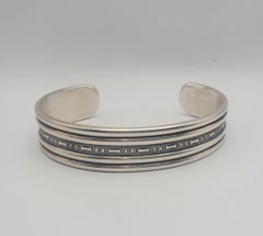 Walt Doran Signed Native American Heavy Sterling Silver Stamped Cuff Bracelet