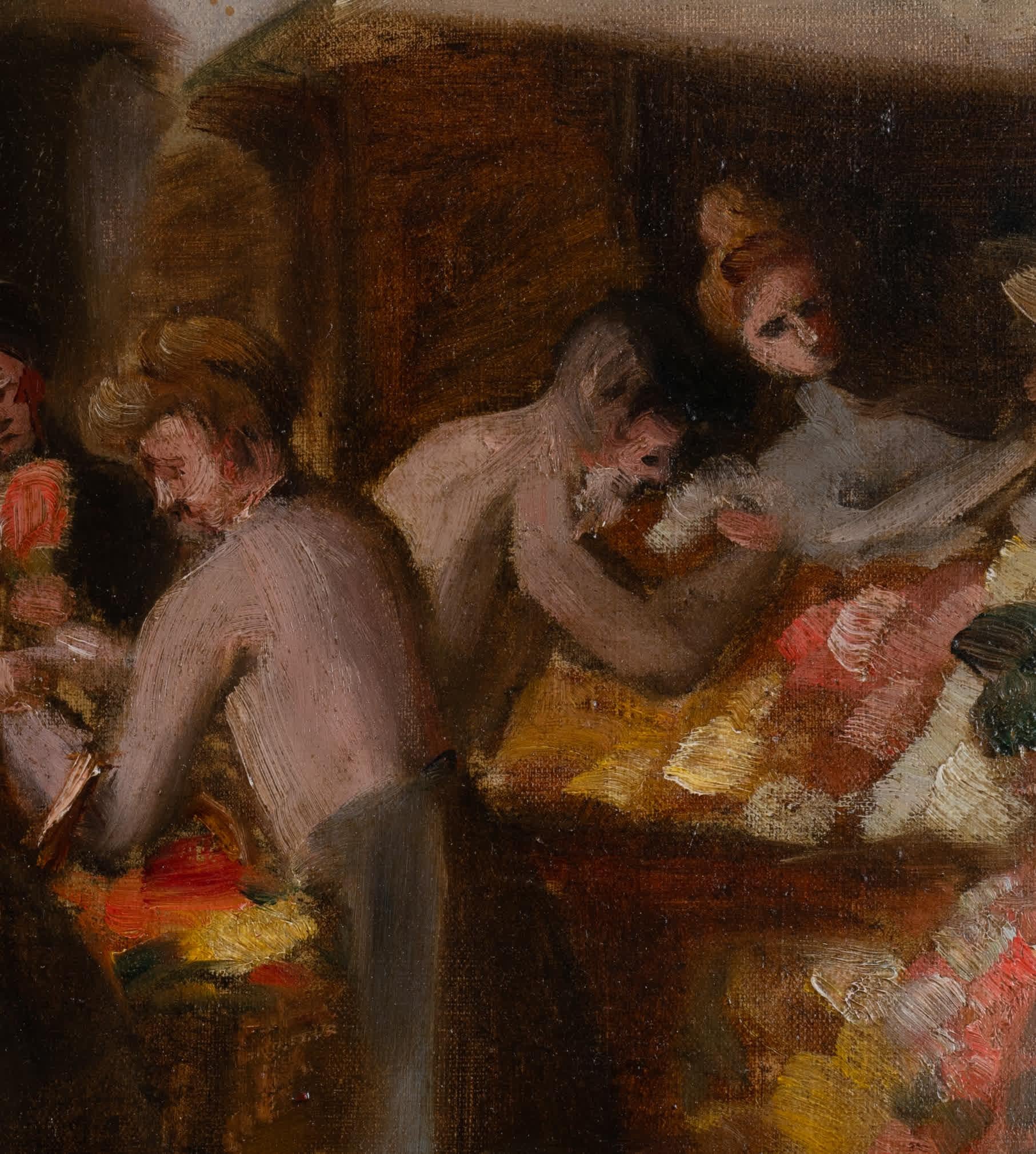 At the Flower Market - Brown Figurative Painting by Walt Kuhn