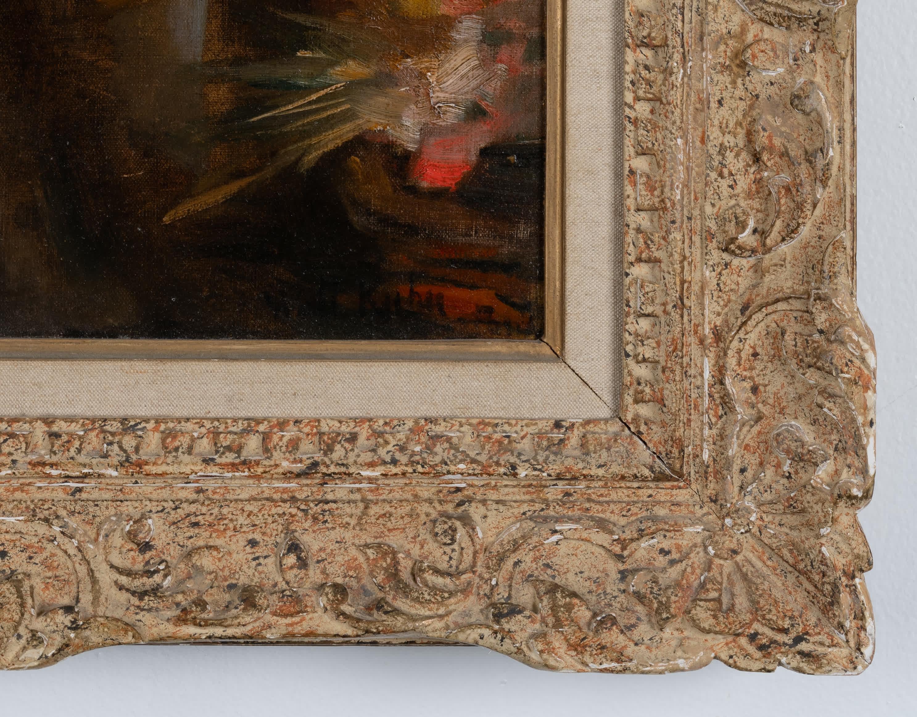 Walt Francis Kuhn
American, 1877-1949
At the Flower Market

Oil on Canvas
15 by 18 in, w/ frame 22 ½ by 25 ½ in
Signed lower right

A painter and major organizer of the Armory Show, Walt Kuhn is perhaps best known for his circus figure-clown