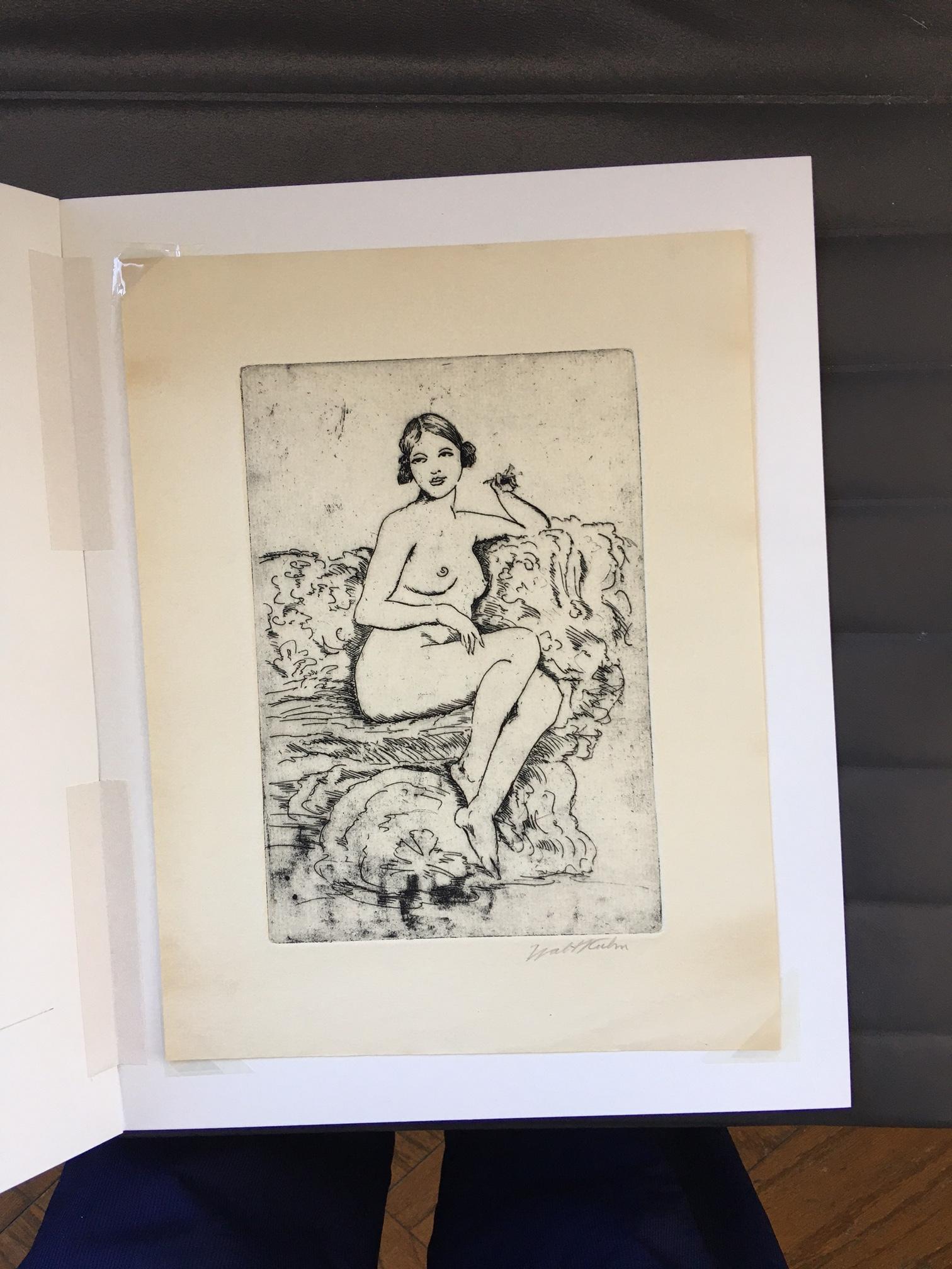 [Nude on Couch, Right Arm on Leg] - Print by Walt Kuhn