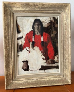 Portrait of an Indian with Rifle, Post-Impressionist Oil on Canvas