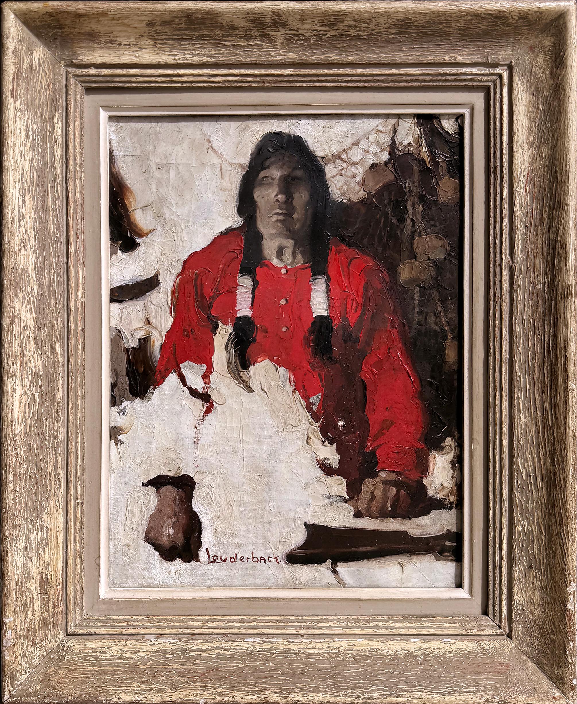 Portrait of an Indian with Rifle, Post-Impressionist Oil on Canvas
