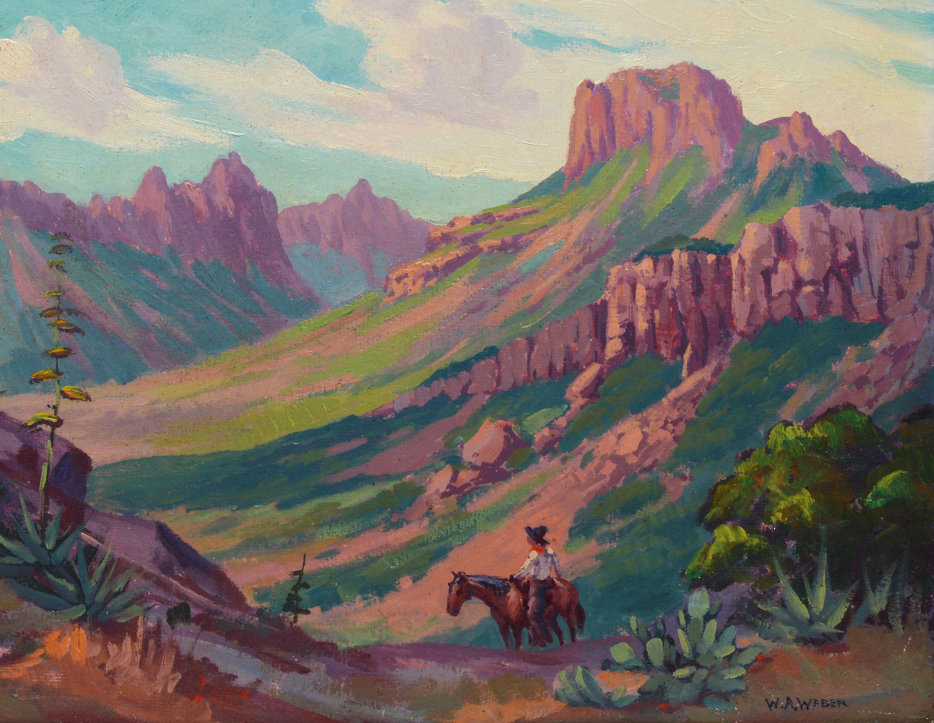 Antique American Impressionist Western Landscape Painting Figure on Horseback 1