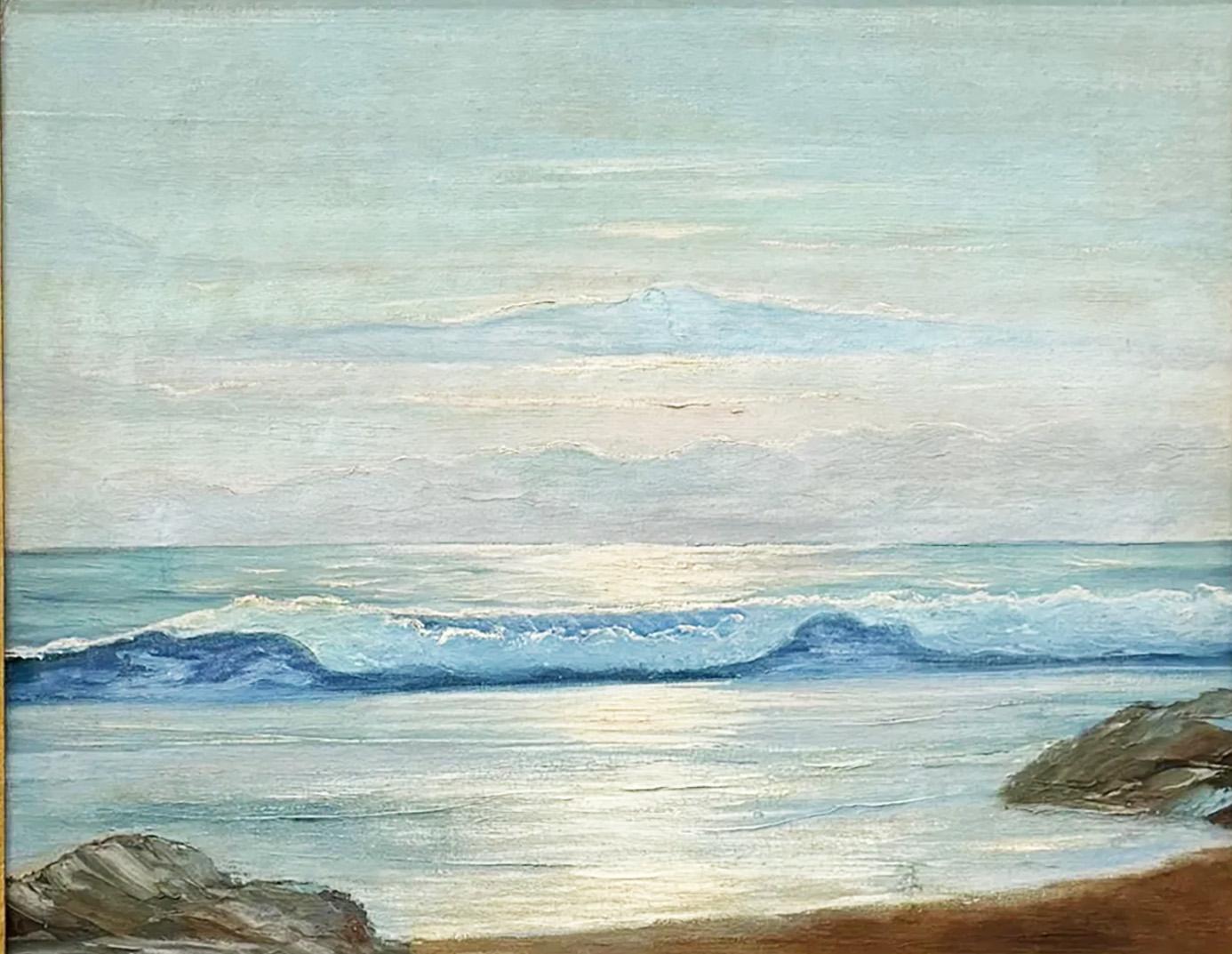 Antico dipinto a olio impressionista americano Crashing Surf New England Seascape - Painting Impressionismo di Walter Andrews