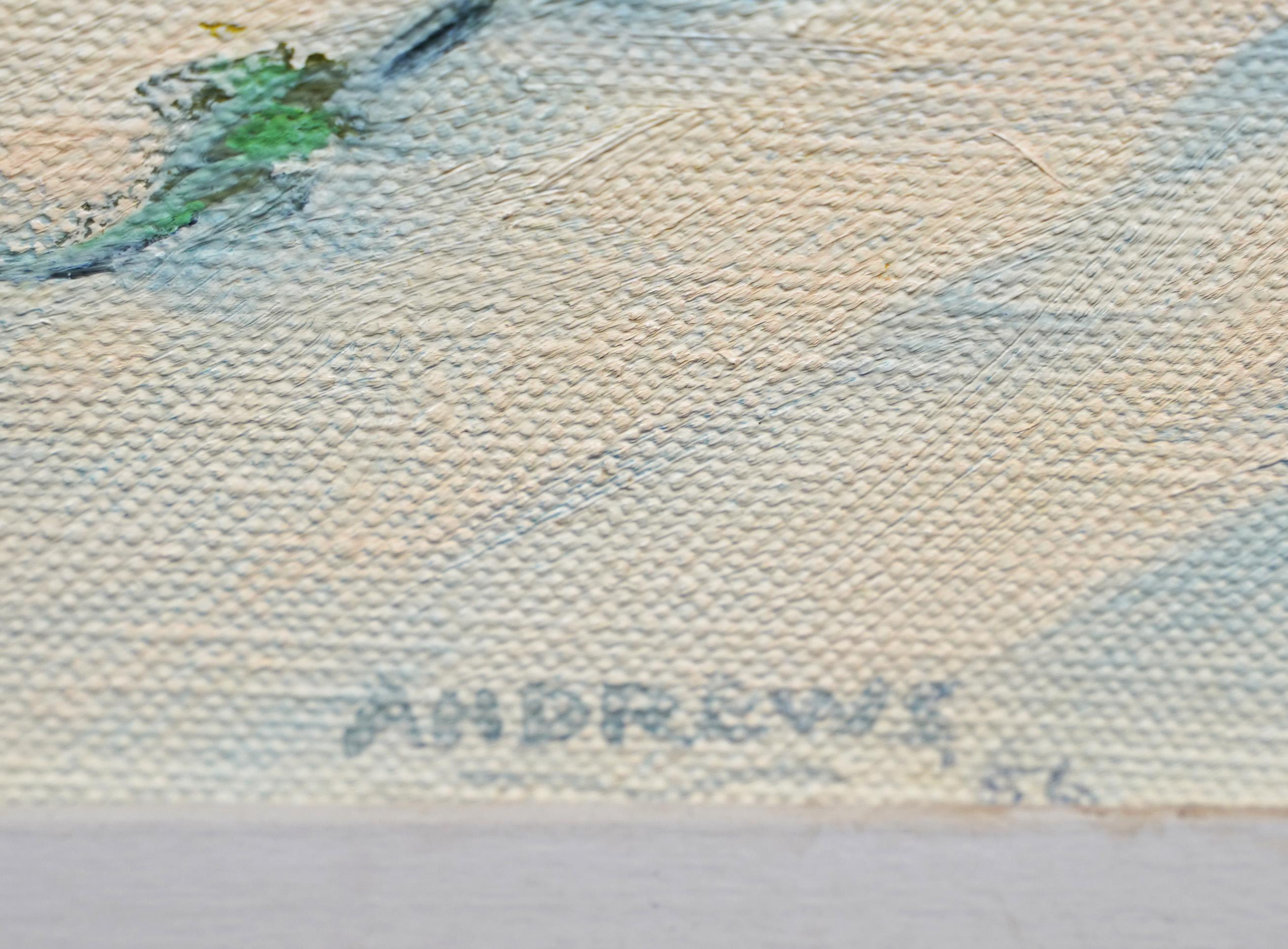 Scena estiva serena sulla spiaggia firmata e incorniciata Pittura ad olio con onde dell'oceano rotolanti 2