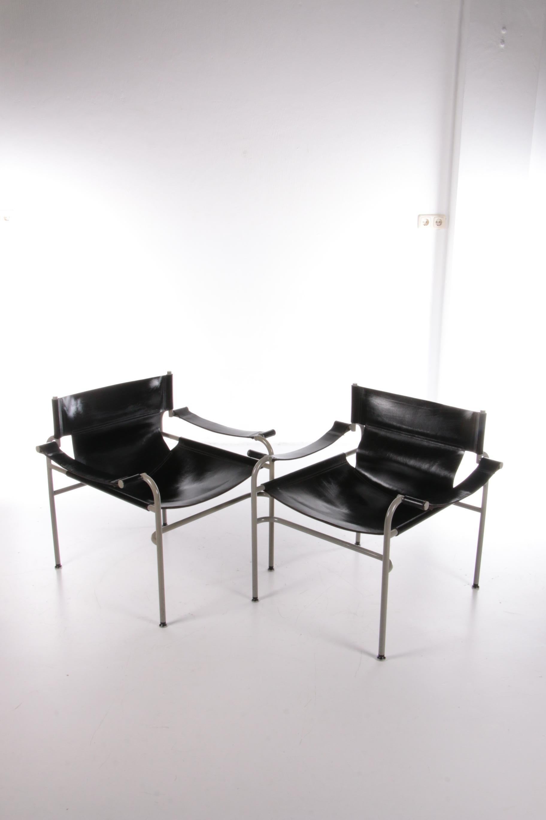 Mid-Century Modern Walter Antonis Set of 2 Saddle Leather Armchairs Made by 't Spectrum, 1970