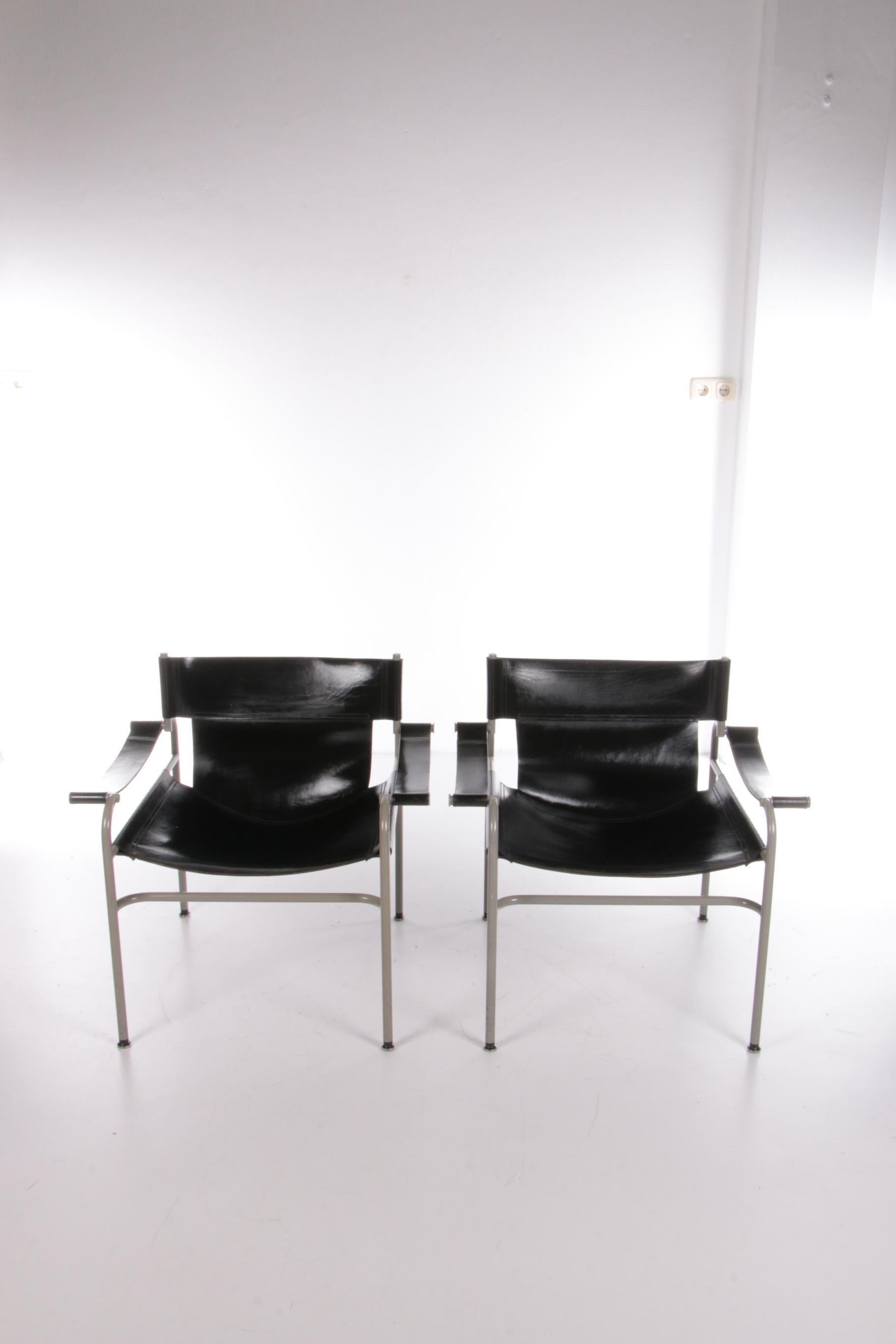 Late 20th Century Walter Antonis Set of 2 Saddle Leather Armchairs Made by 't Spectrum, 1970