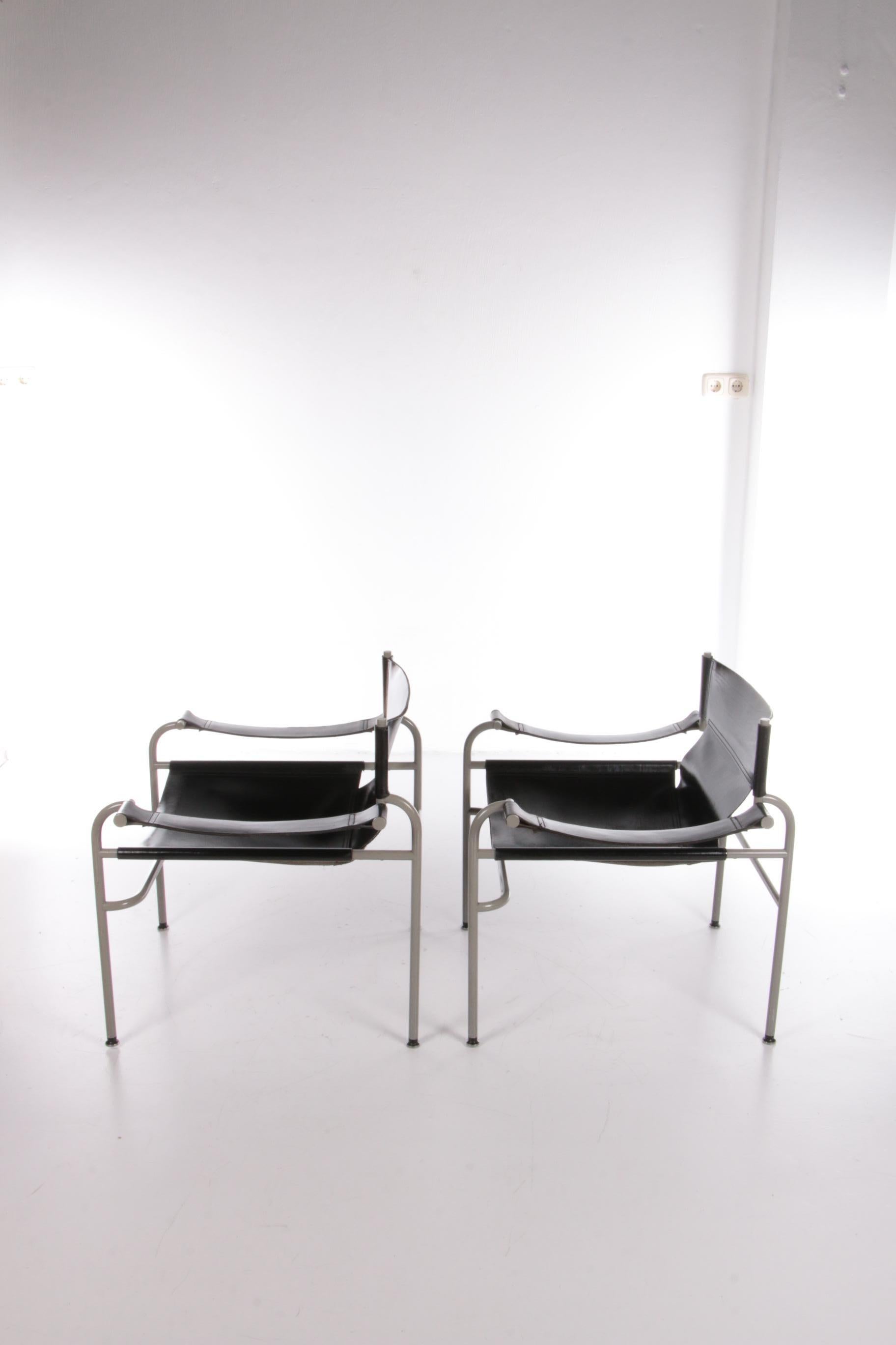 Metal Walter Antonis Set of 2 Saddle Leather Armchairs Made by 't Spectrum, 1970